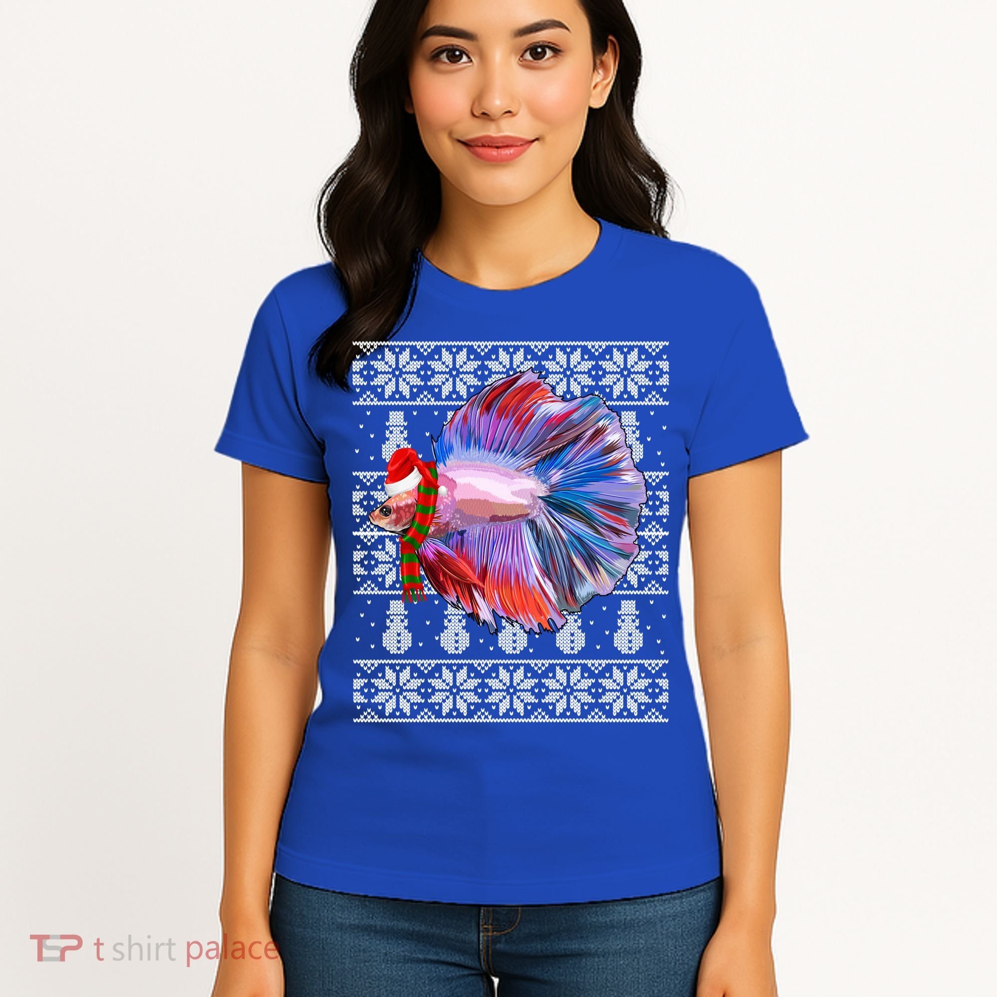 Fish Xmas Santa Hat Betta Fish Ugly Christmas Gift Women's T-Shirt