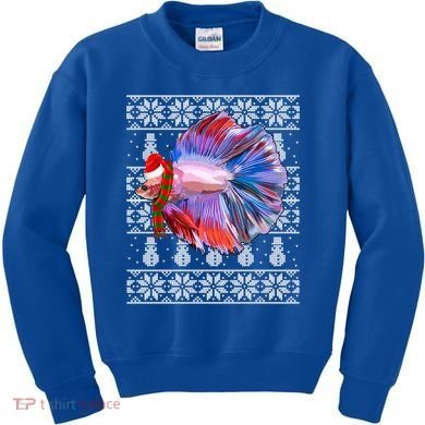 Fish Xmas Santa Hat Betta Fish Ugly Christmas Gift Kids Sweatshirt