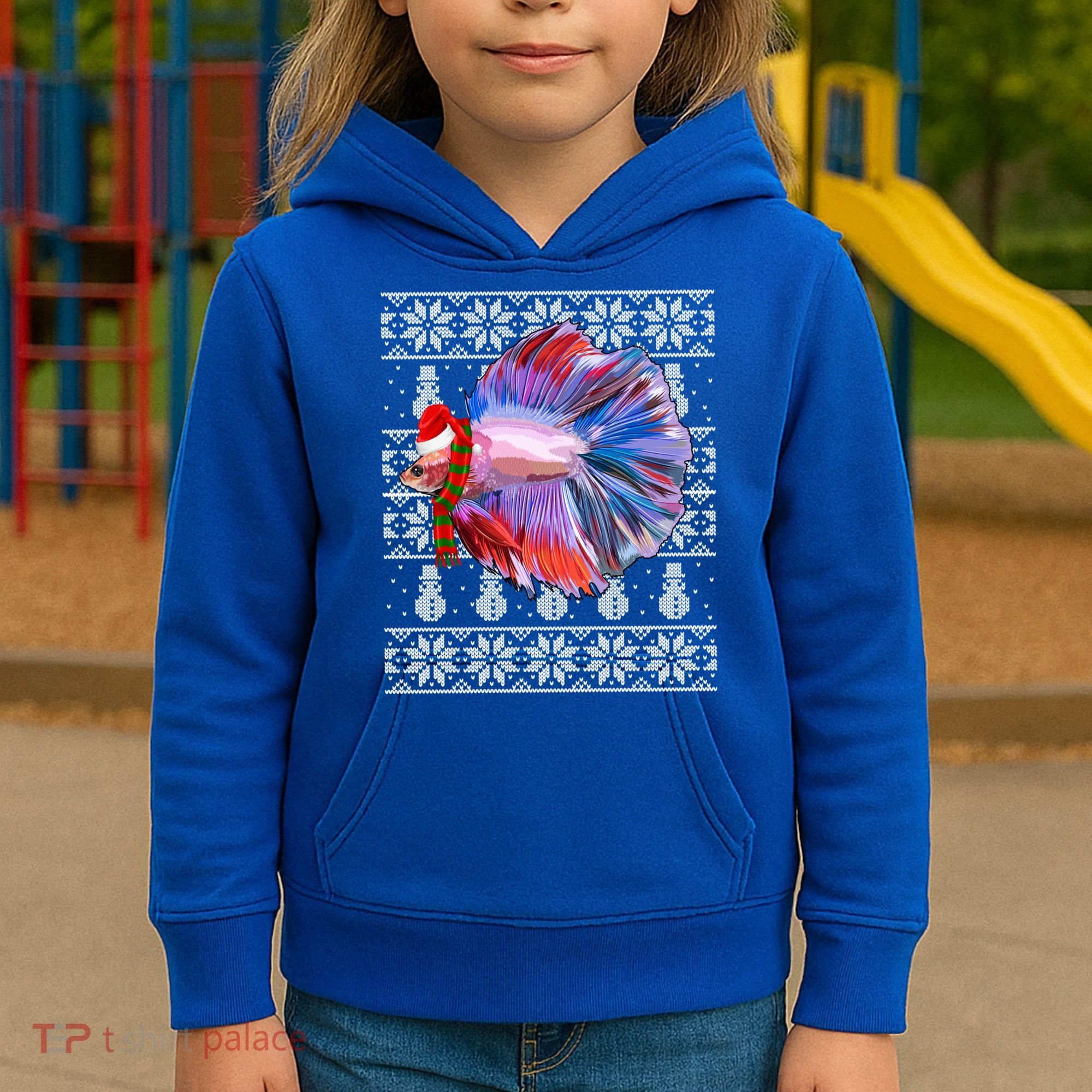 Fish Xmas Santa Hat Betta Fish Ugly Christmas Gift Kids Hoodie