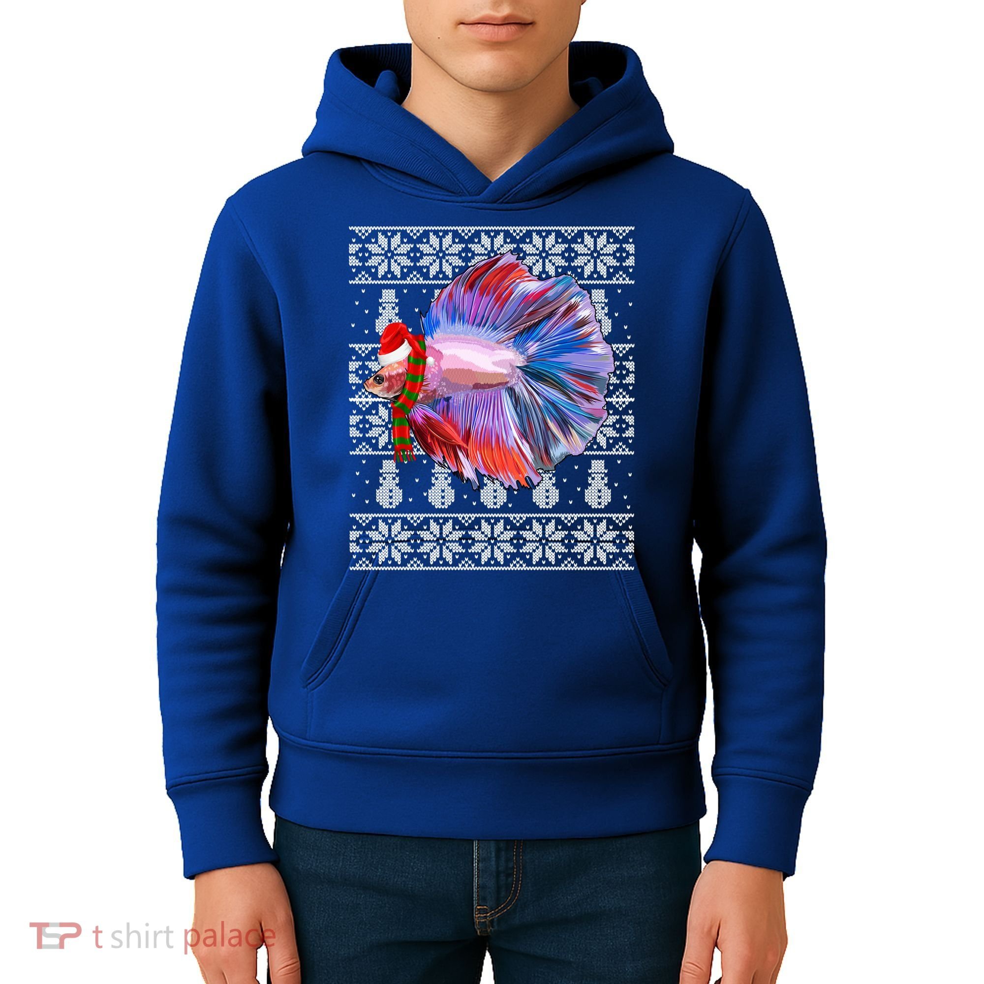 Fish Xmas Santa Hat Betta Fish Ugly Christmas Gift Kids Hoodie