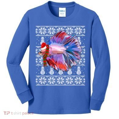 Fish Xmas Santa Hat Betta Fish Ugly Christmas Gift Kids Long Sleeve Shirt