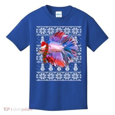 Fish Xmas Santa Hat Betta Fish Ugly Christmas Gift Kids T-Shirt