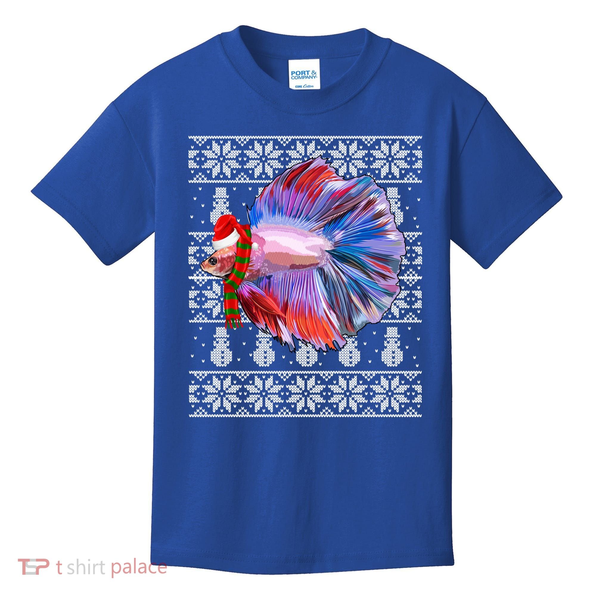 Fish Xmas Santa Hat Betta Fish Ugly Christmas Gift Kids T-Shirt