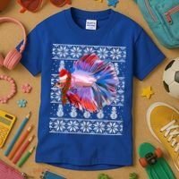 Fish Xmas Santa Hat Betta Fish Ugly Christmas Gift Kids T-Shirt thumb 3