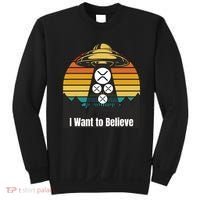 Funny XRP UFO Encounter Retro Sunset Ripple Cryptocurrency Funny Ripple XRP Sweatshirt thumb 0