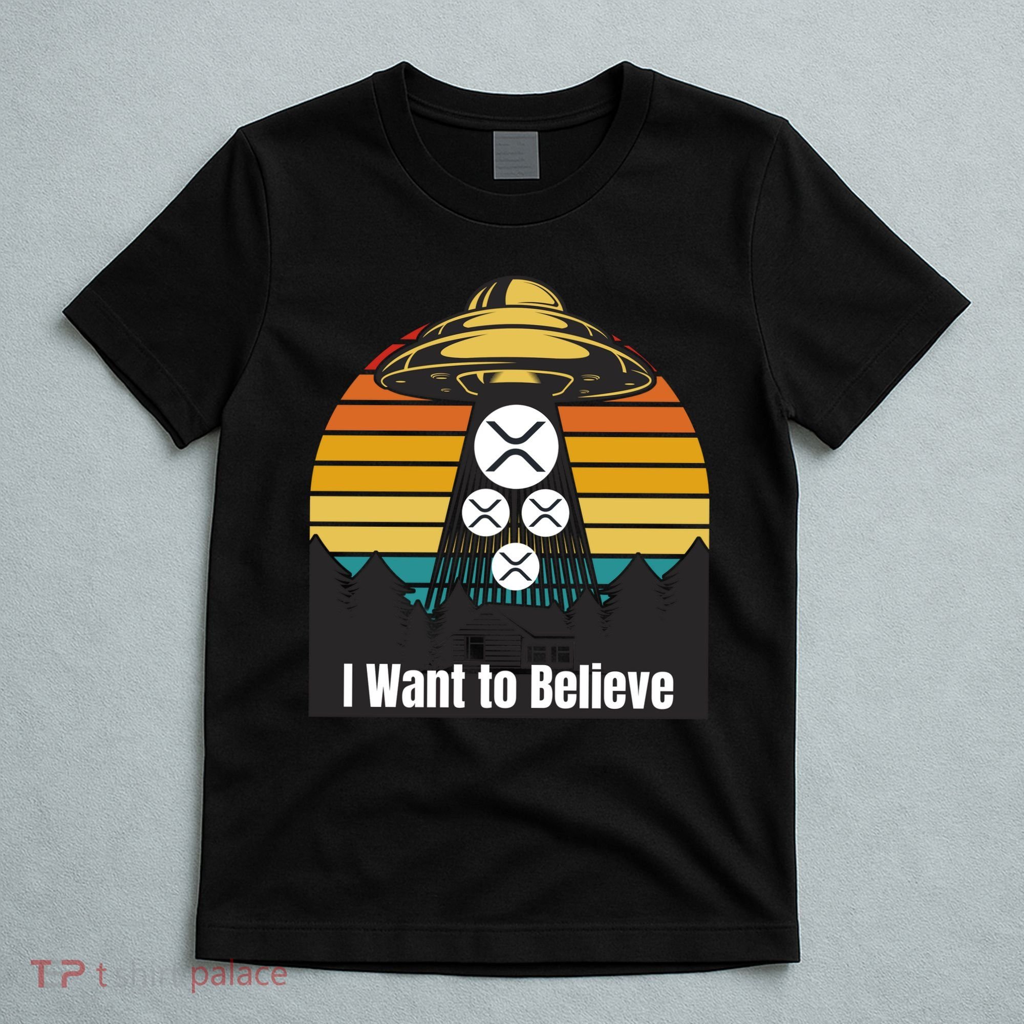 Funny XRP UFO Encounter Retro Sunset Ripple Cryptocurrency Funny Ripple XRP T-Shirt