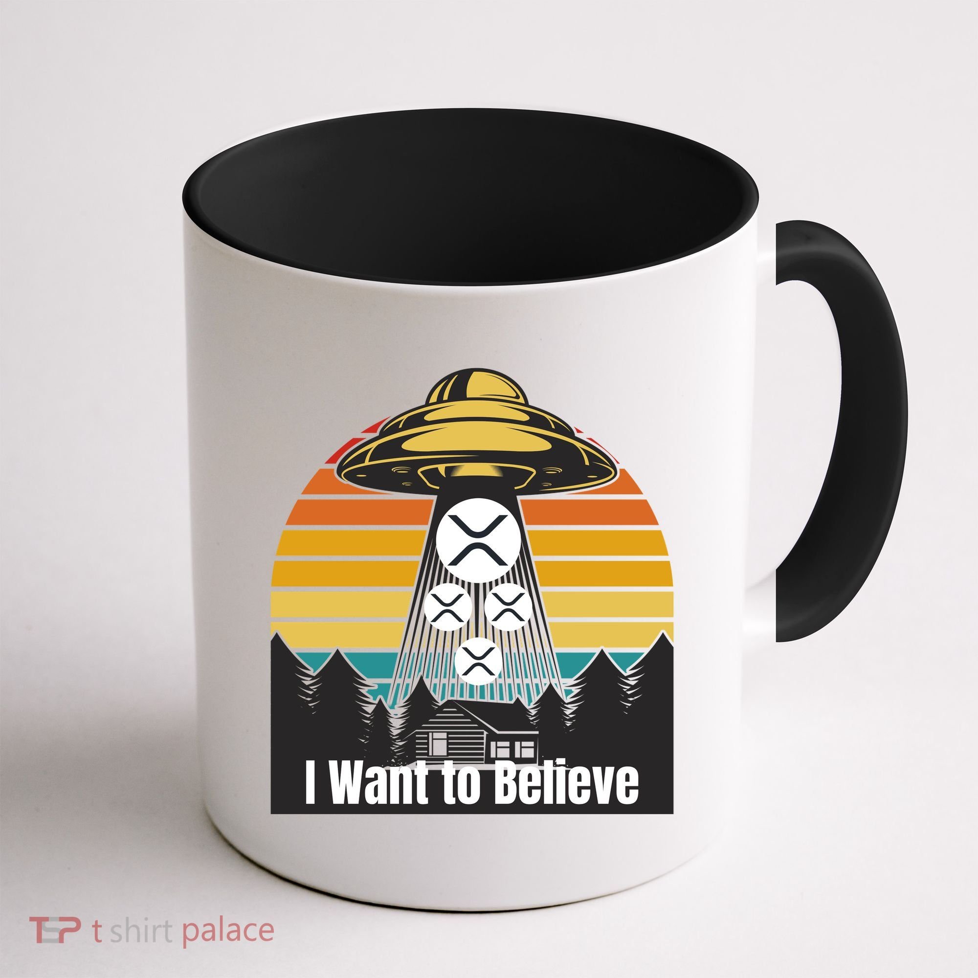 Funny XRP UFO Encounter Retro Sunset Ripple Cryptocurrency Funny Ripple XRP Coffee Mug