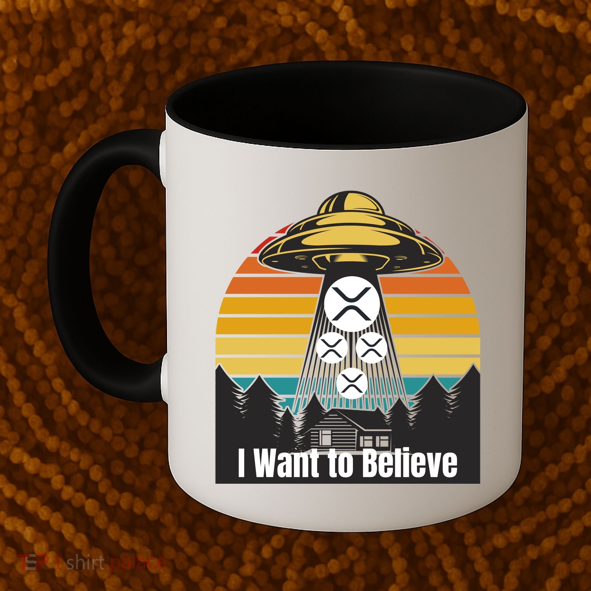 Funny XRP UFO Encounter Retro Sunset Ripple Cryptocurrency Funny Ripple XRP Coffee Mug