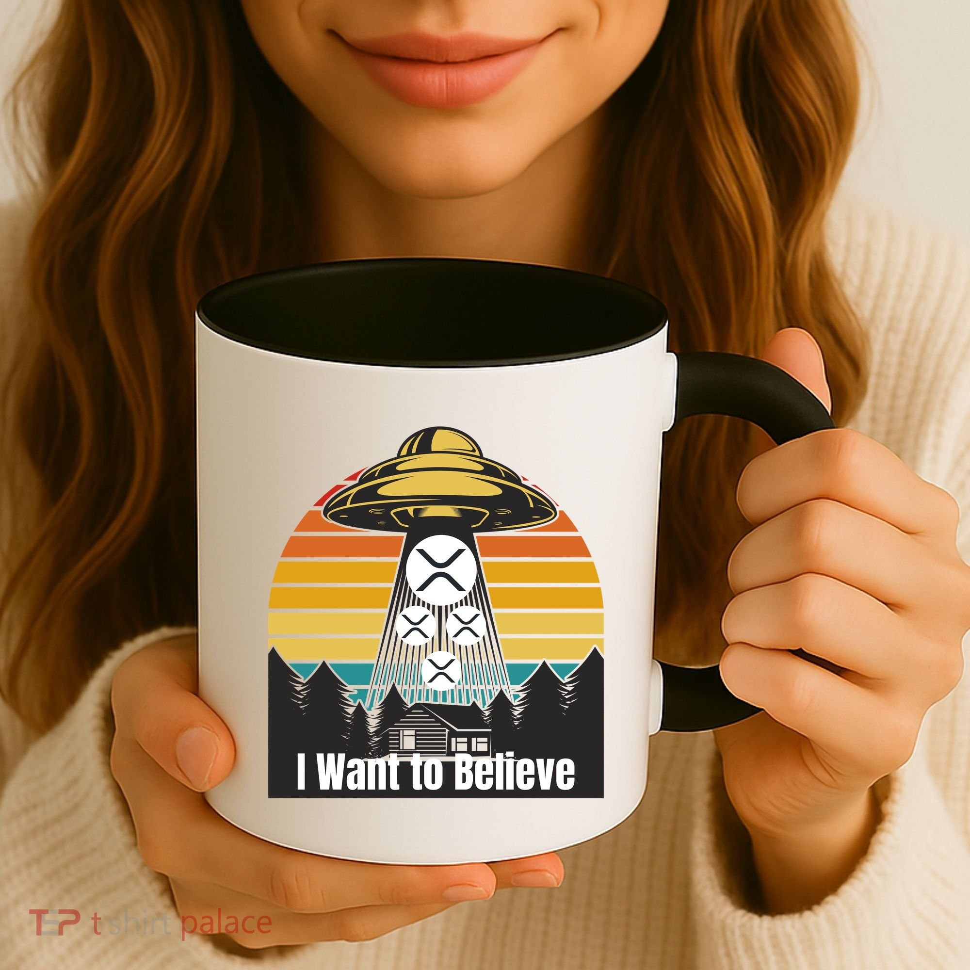 Funny XRP UFO Encounter Retro Sunset Ripple Cryptocurrency Funny Ripple XRP Coffee Mug