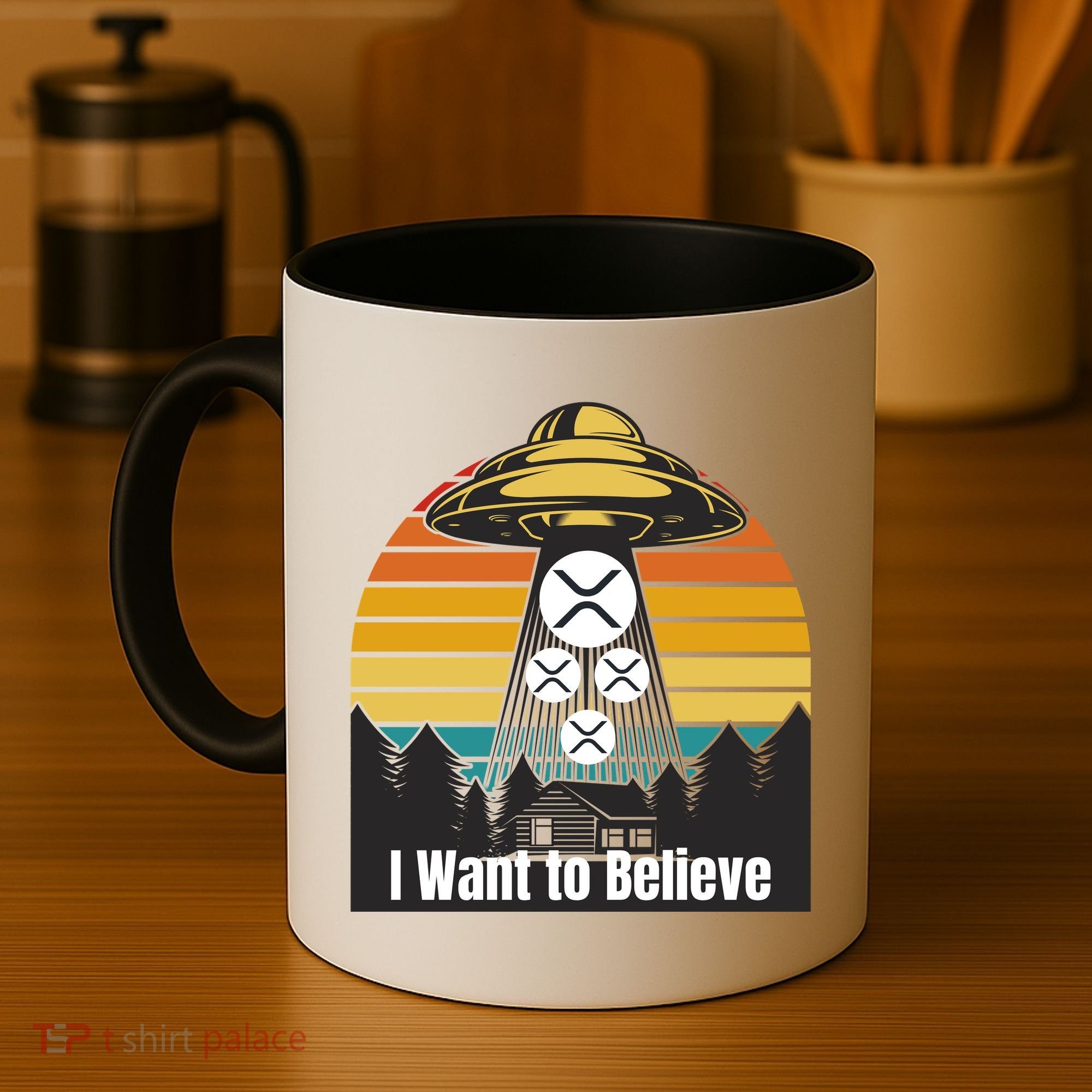 Funny XRP UFO Encounter Retro Sunset Ripple Cryptocurrency Funny Ripple XRP Coffee Mug