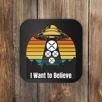 Funny XRP UFO Encounter Retro Sunset Ripple Cryptocurrency Funny Ripple XRP Coaster thumb 0