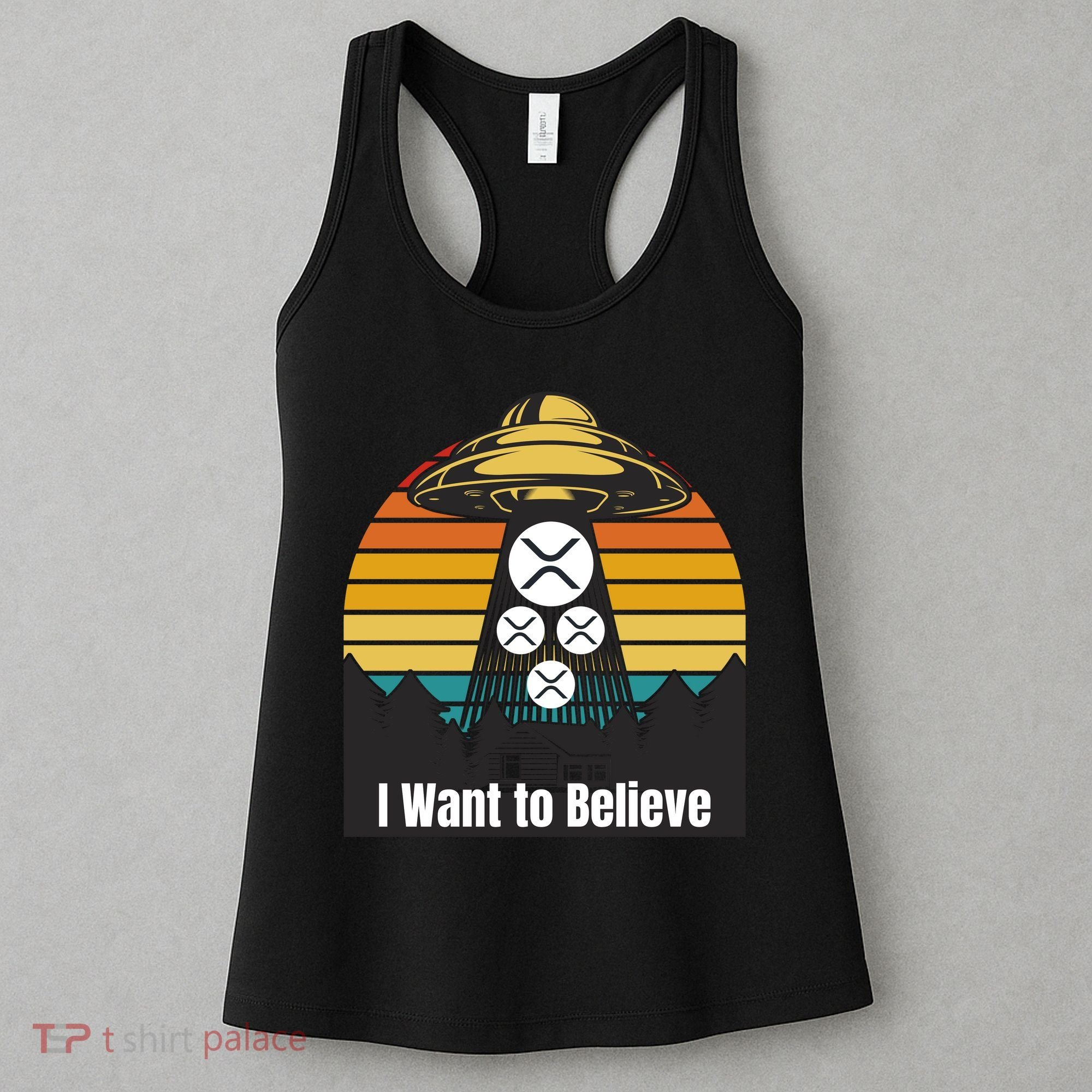 Funny XRP UFO Encounter Retro Sunset Ripple Cryptocurrency Funny Ripple XRP Women's Tank Top