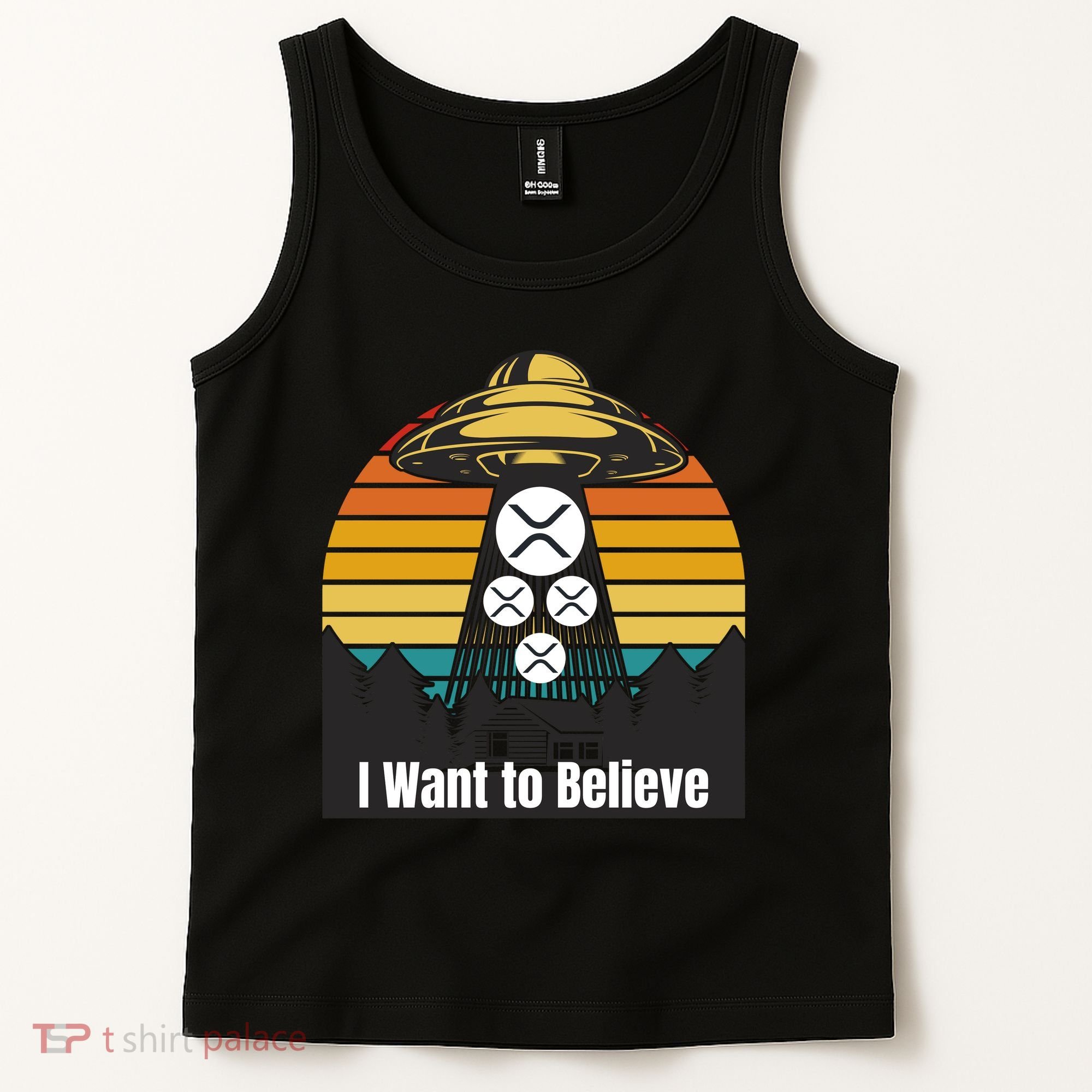 Funny XRP UFO Encounter Retro Sunset Ripple Cryptocurrency Funny Ripple XRP Tank Top