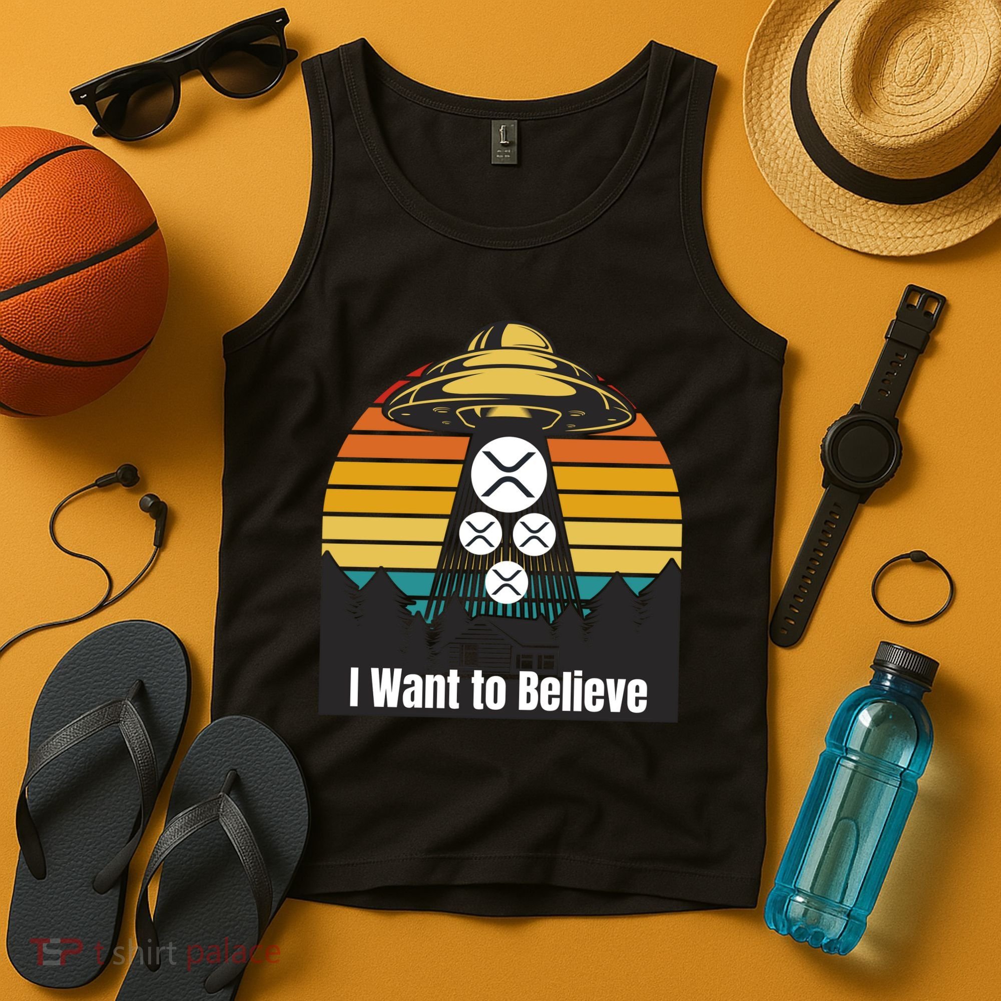 Funny XRP UFO Encounter Retro Sunset Ripple Cryptocurrency Funny Ripple XRP Tank Top
