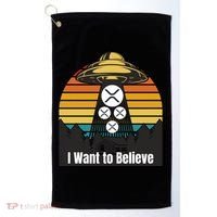 Funny XRP UFO Encounter Retro Sunset Ripple Cryptocurrency Funny Ripple XRP Golf Towel thumb 0