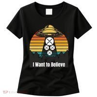 Funny XRP UFO Encounter Retro Sunset Ripple Cryptocurrency Funny Ripple XRP Women's T-Shirt thumb 0
