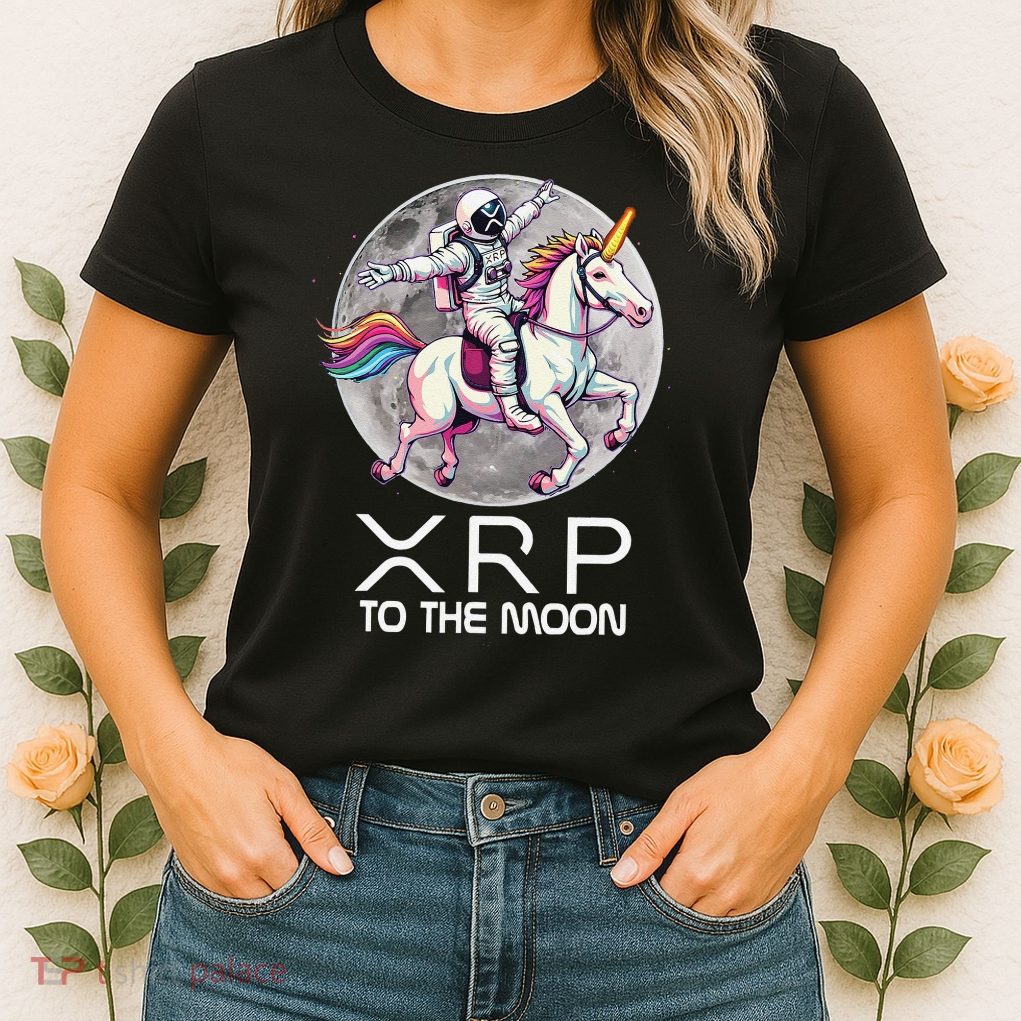 Funny XRP Unicorn Astronaut Crypto Boyfriend Girlfriend Gift Women's T-Shirt