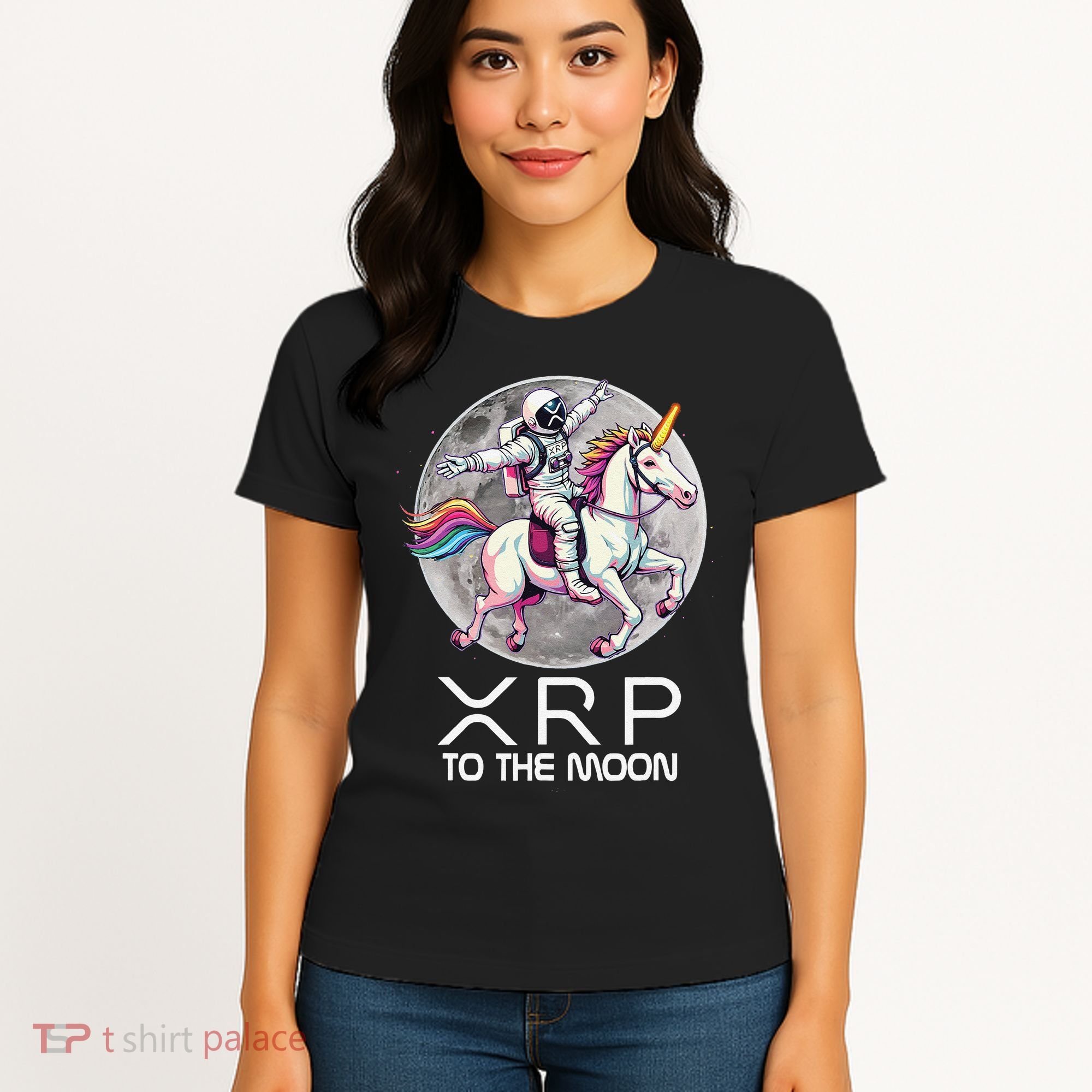 Funny XRP Unicorn Astronaut Crypto Boyfriend Girlfriend Gift Women's T-Shirt