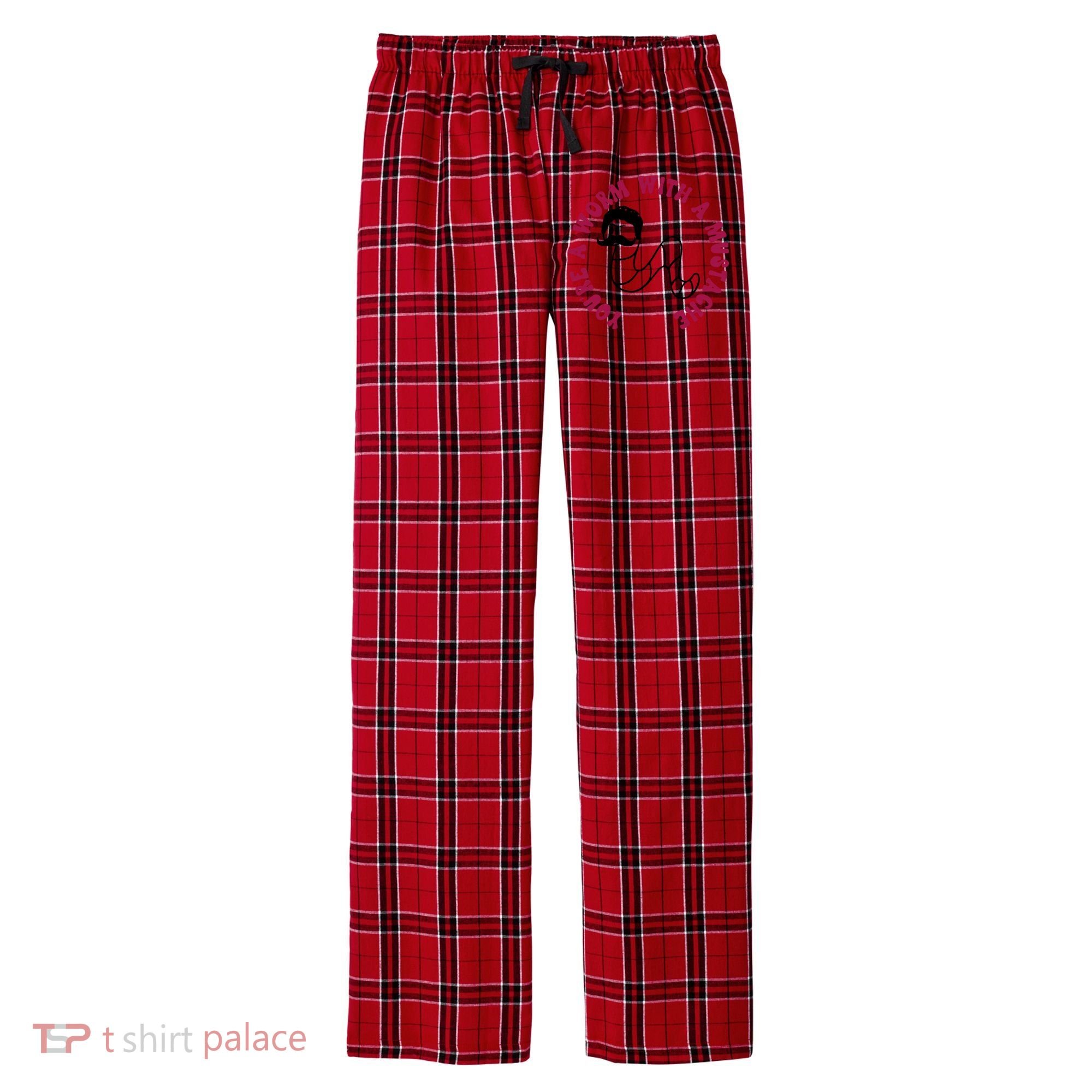 Funny You’re A Worm With A Mustache Meme For Men Women Men's Flannel Plaid Pajama Pants