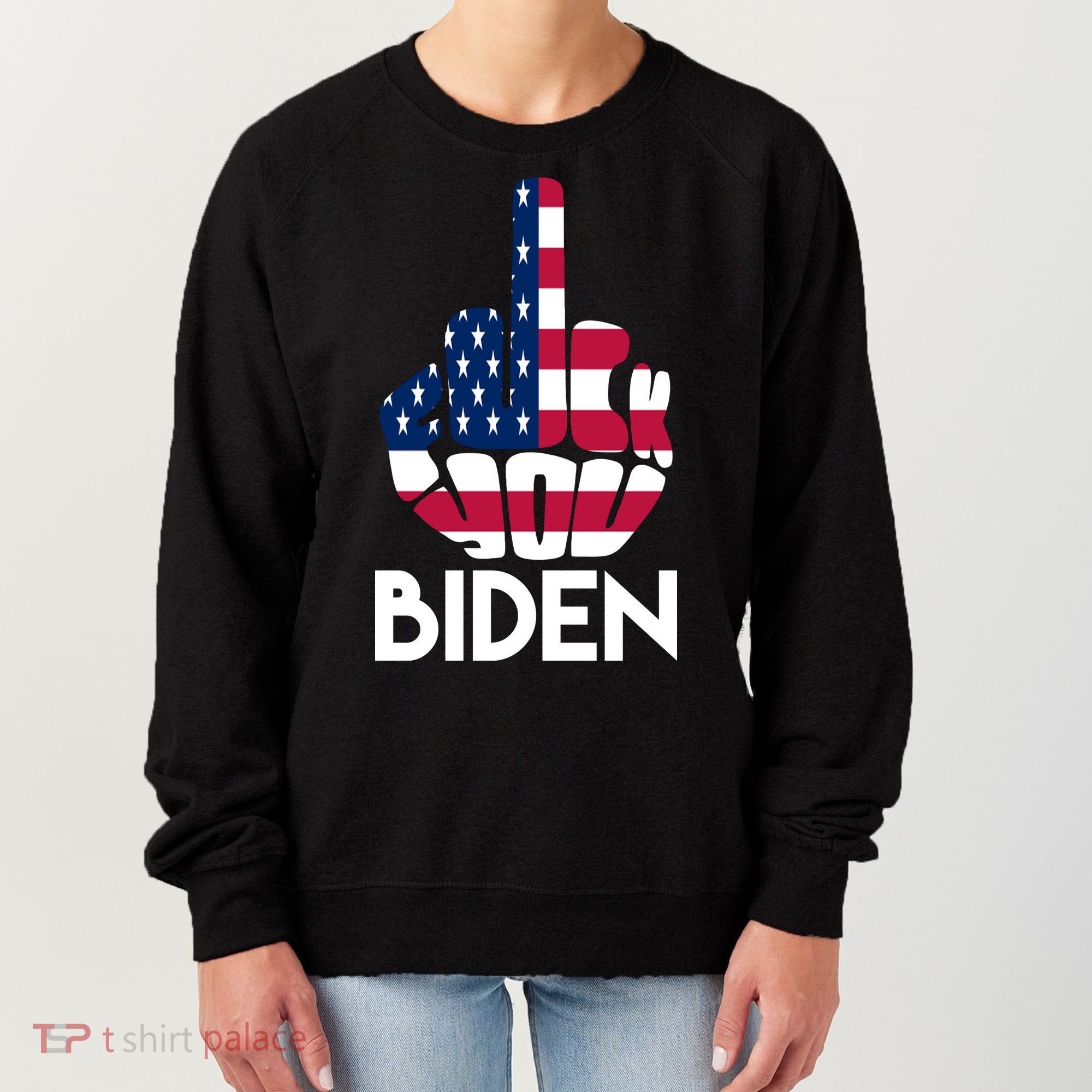 Fuck You Biden Middle Finger American Flag Women's Sweatshirt