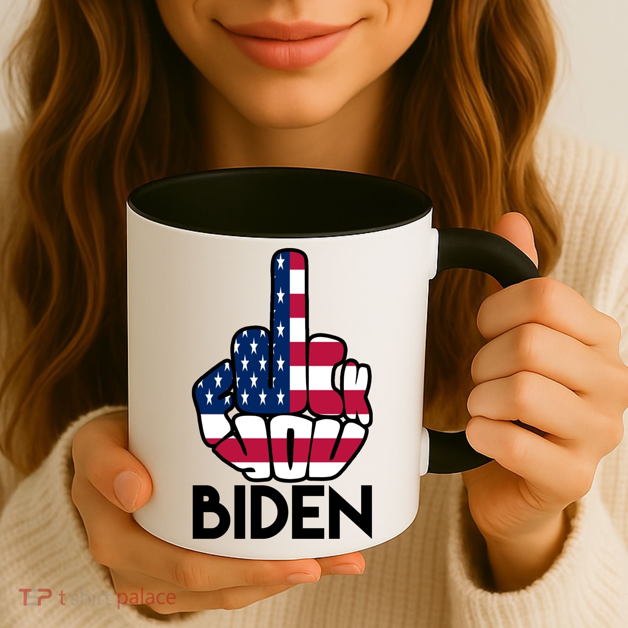 Fuck You Biden Middle Finger American Flag Coffee Mug