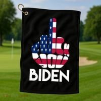 Fuck You Biden Middle Finger American Flag Golf Towel thumb 1