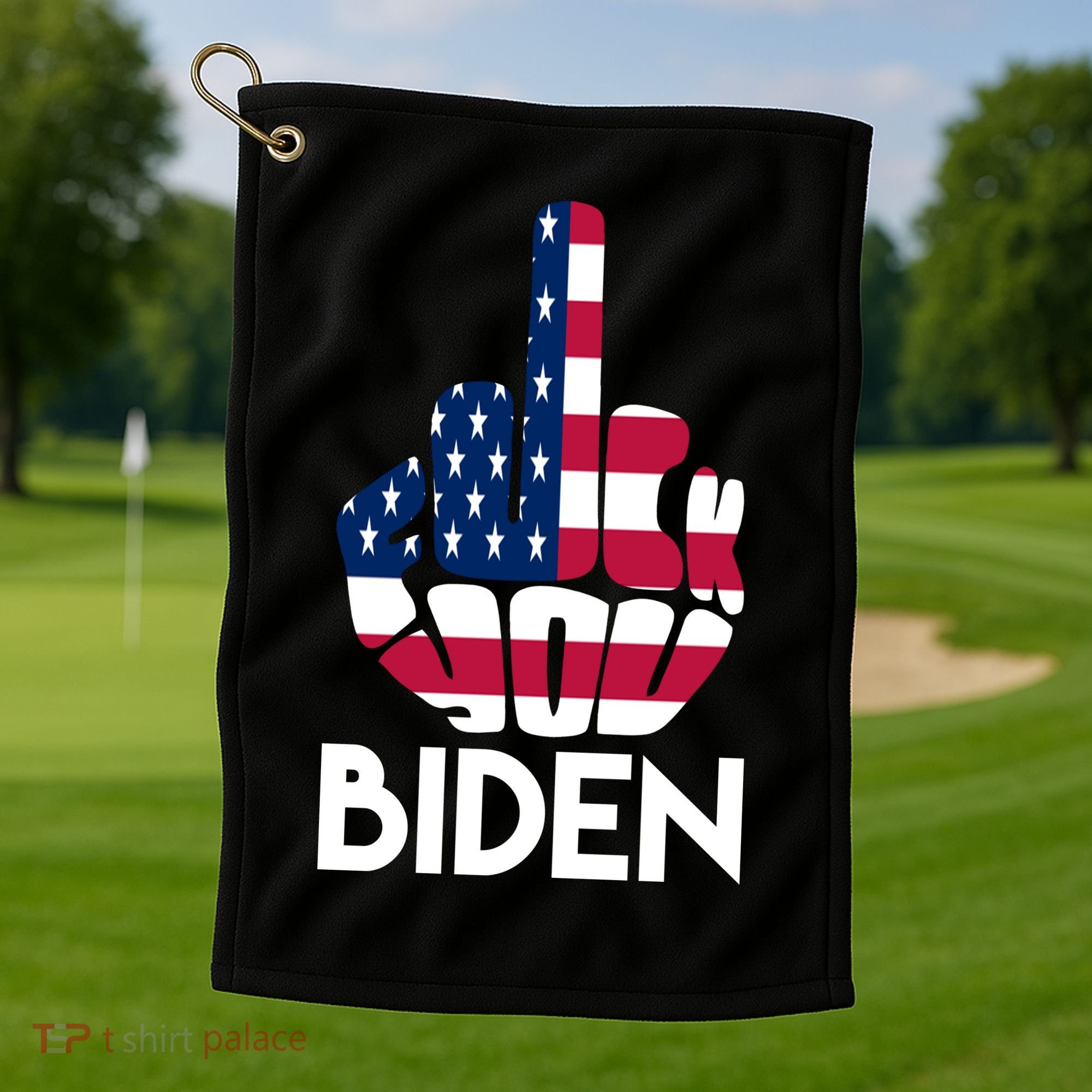 Fuck You Biden Middle Finger American Flag Golf Towel