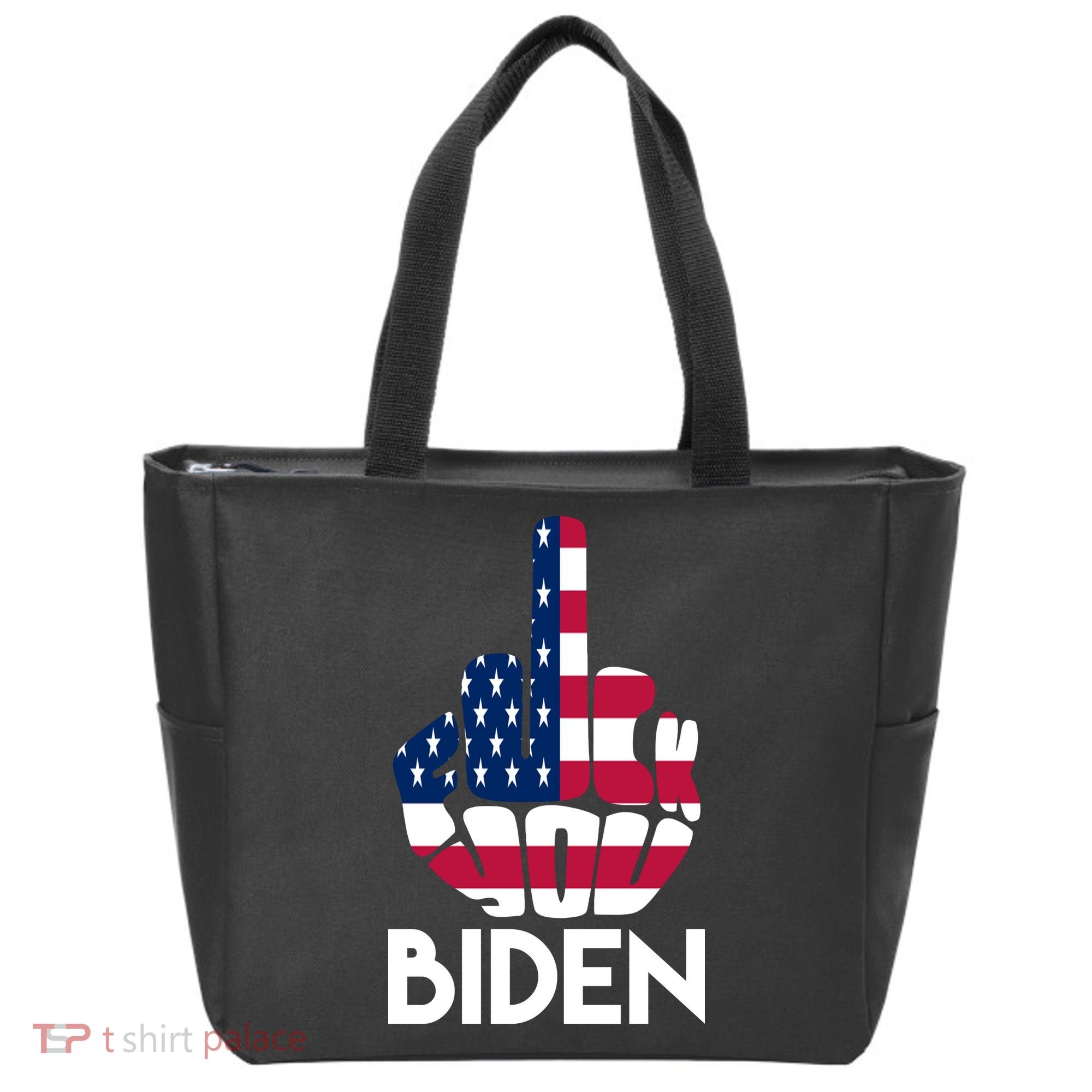 Fuck You Biden Middle Finger American Flag Tote Bag