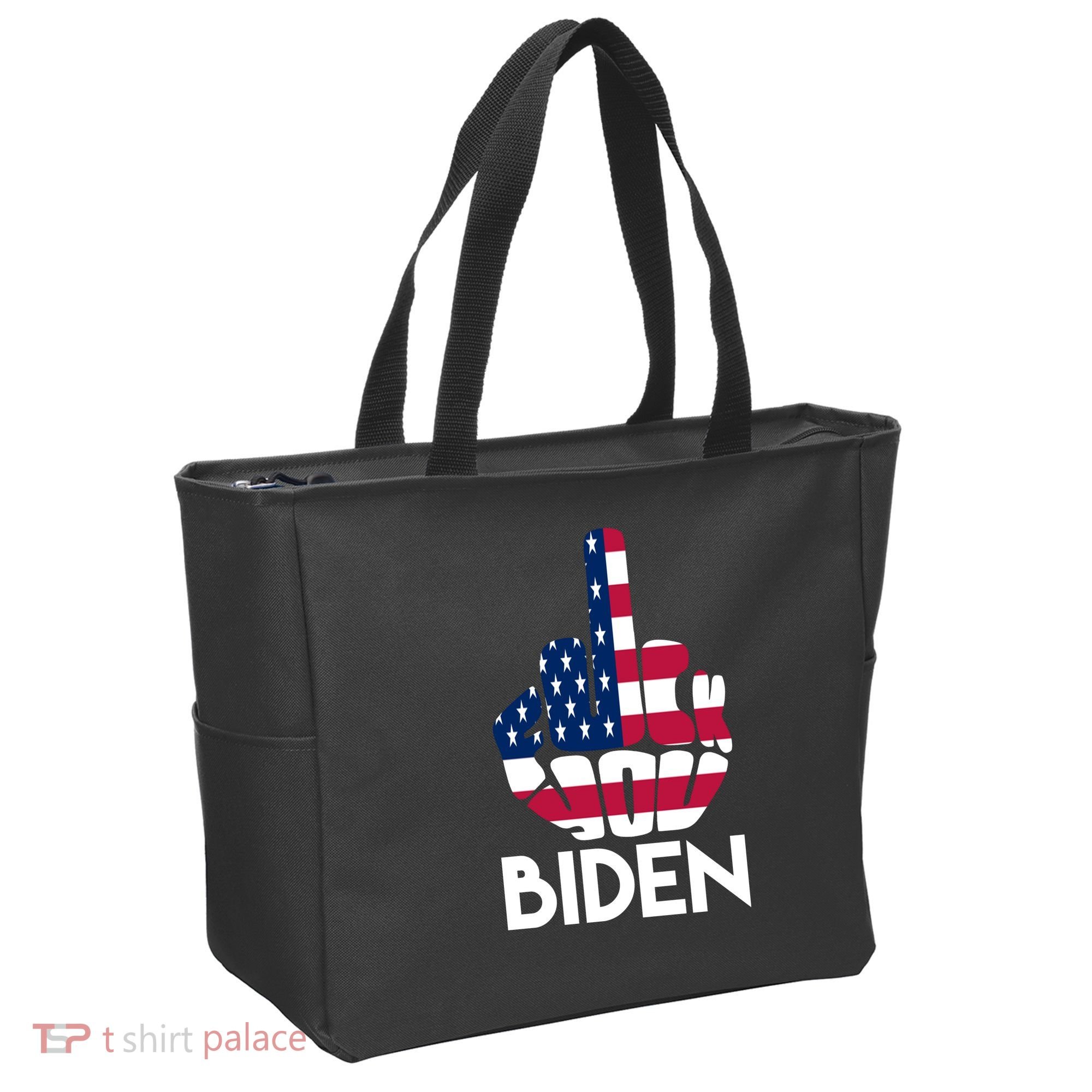 Fuck You Biden Middle Finger American Flag Tote Bag