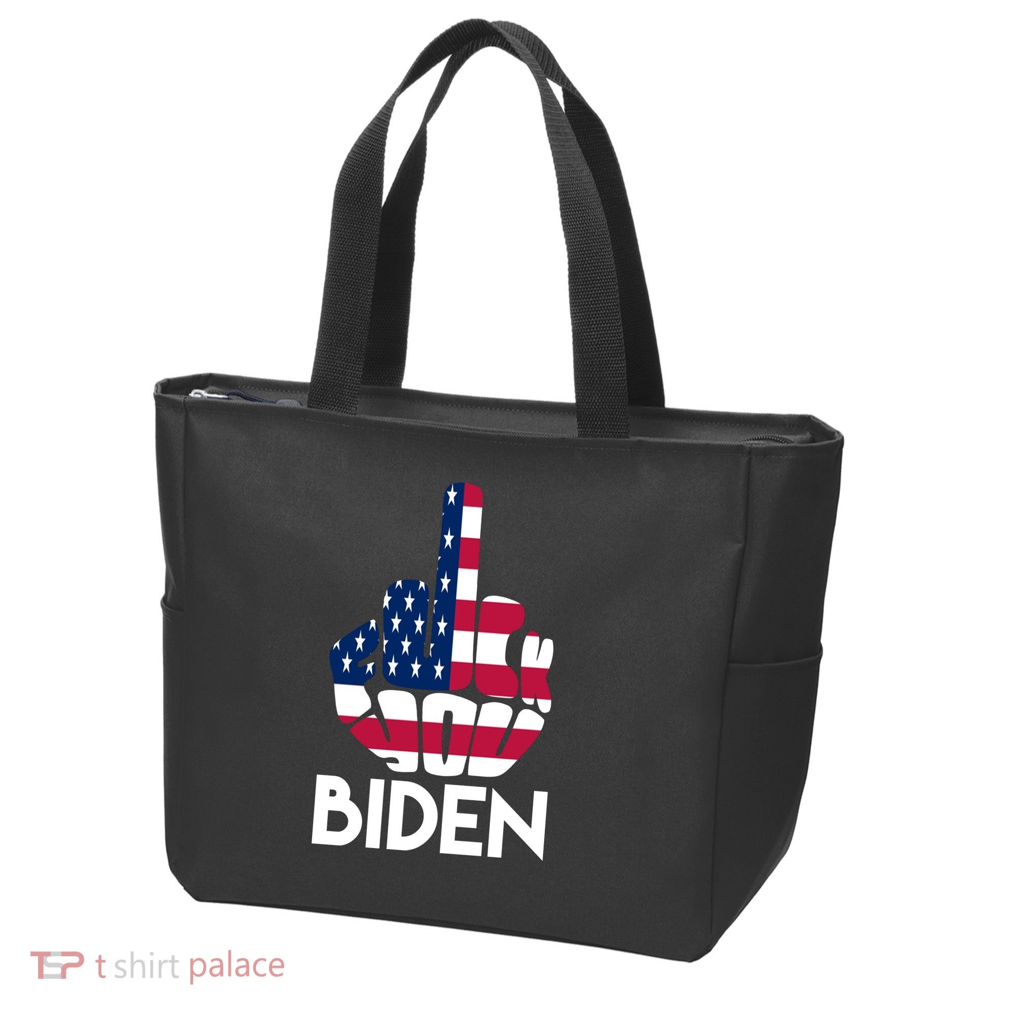 Fuck You Biden Middle Finger American Flag Tote Bag