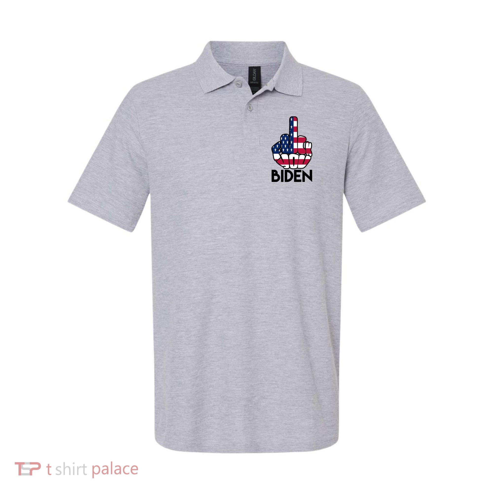 Fuck You Biden Middle Finger American Flag Polo