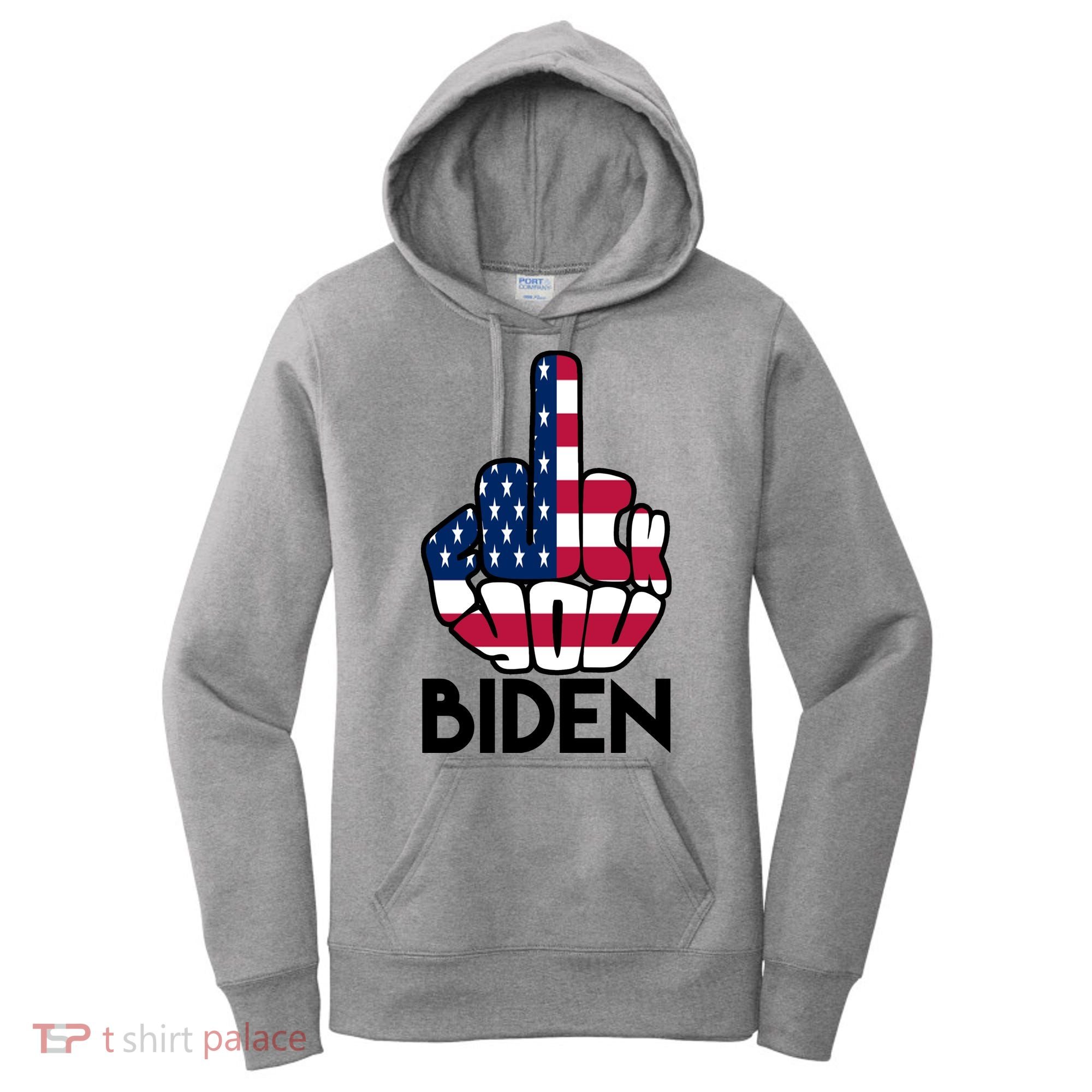 Fuck You Biden Middle Finger American Flag Women's Hoodie