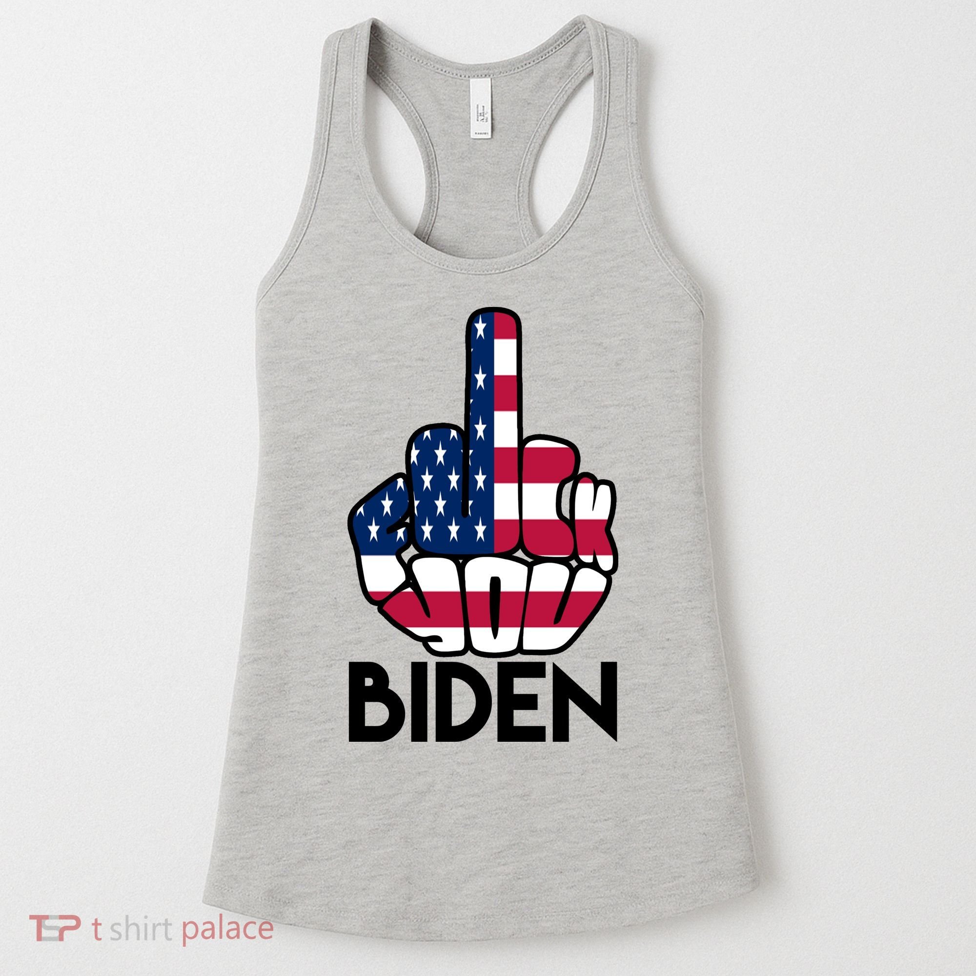 Fuck You Biden Middle Finger American Flag Women's Tank Top