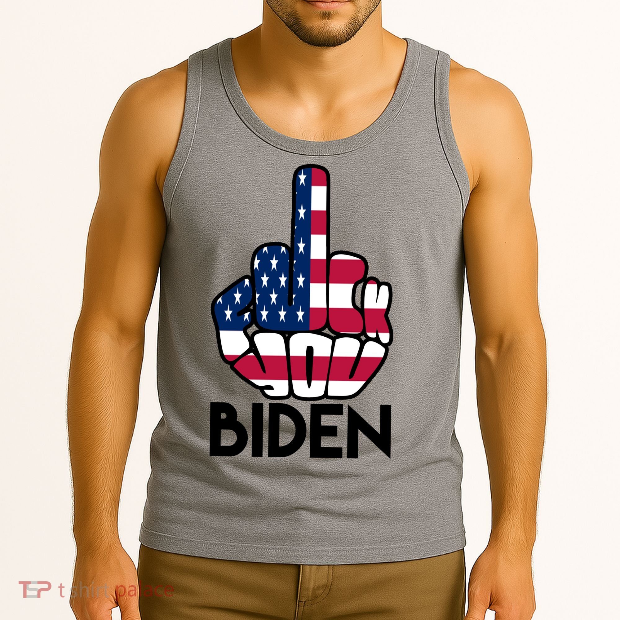 Fuck You Biden Middle Finger American Flag Tank Top