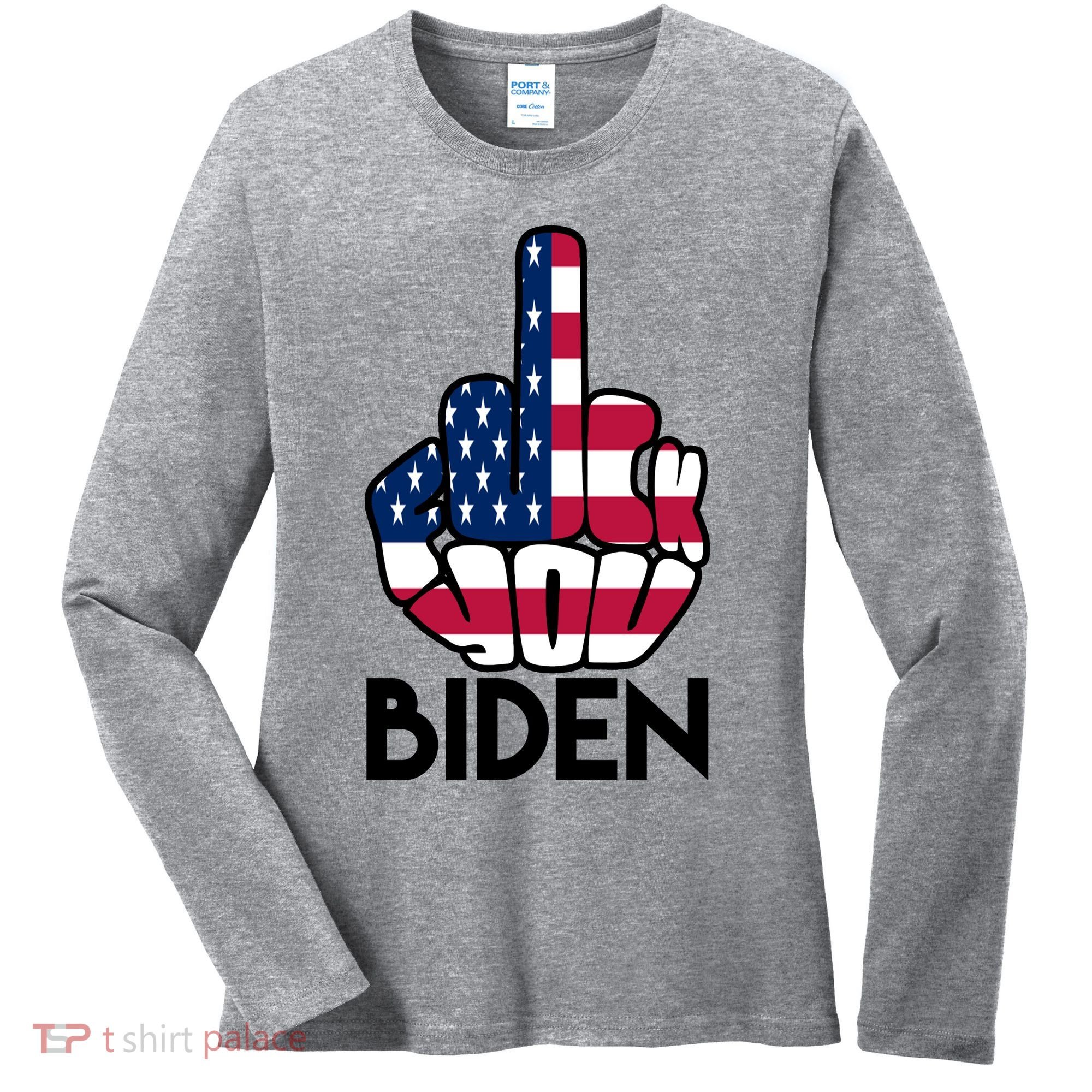 Fuck You Biden Middle Finger American Flag Women's Long Sleeve Shirt