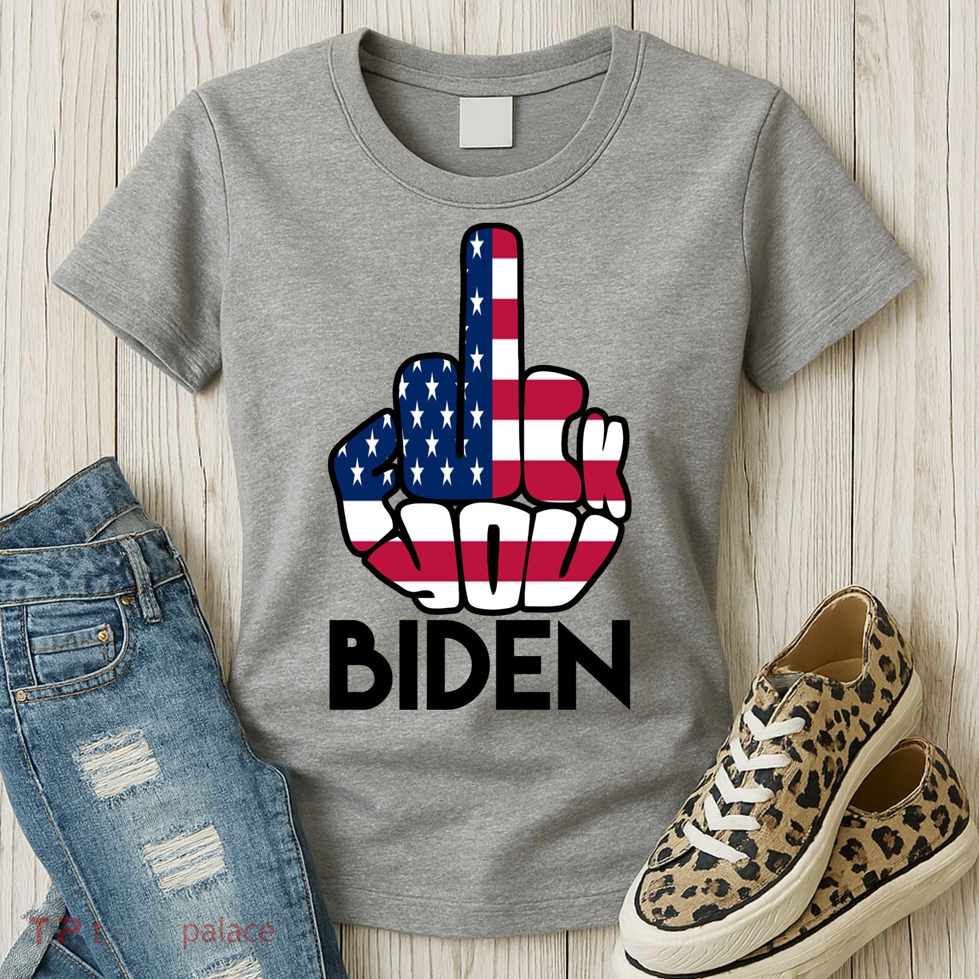 Fuck You Biden Middle Finger American Flag Women's T-Shirt