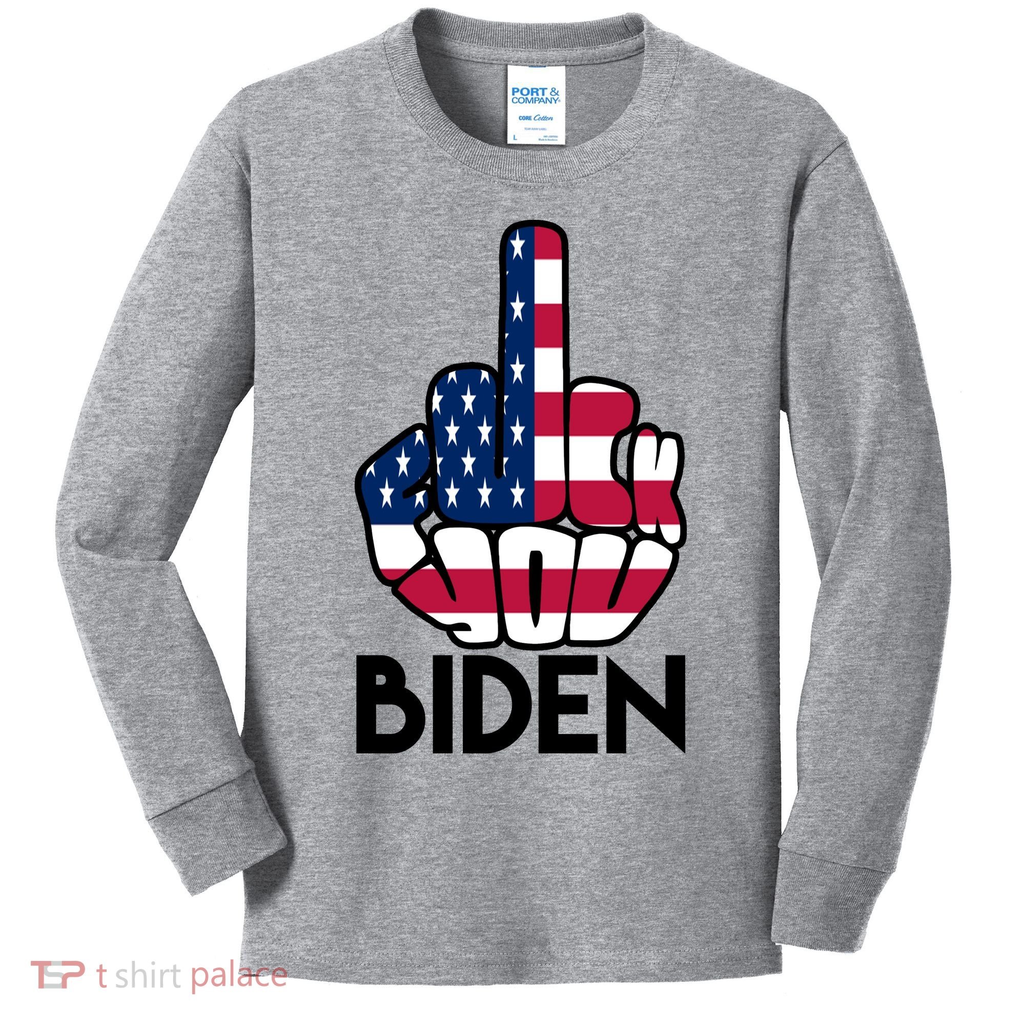 Fuck You Biden Middle Finger American Flag Kids Long Sleeve Shirt