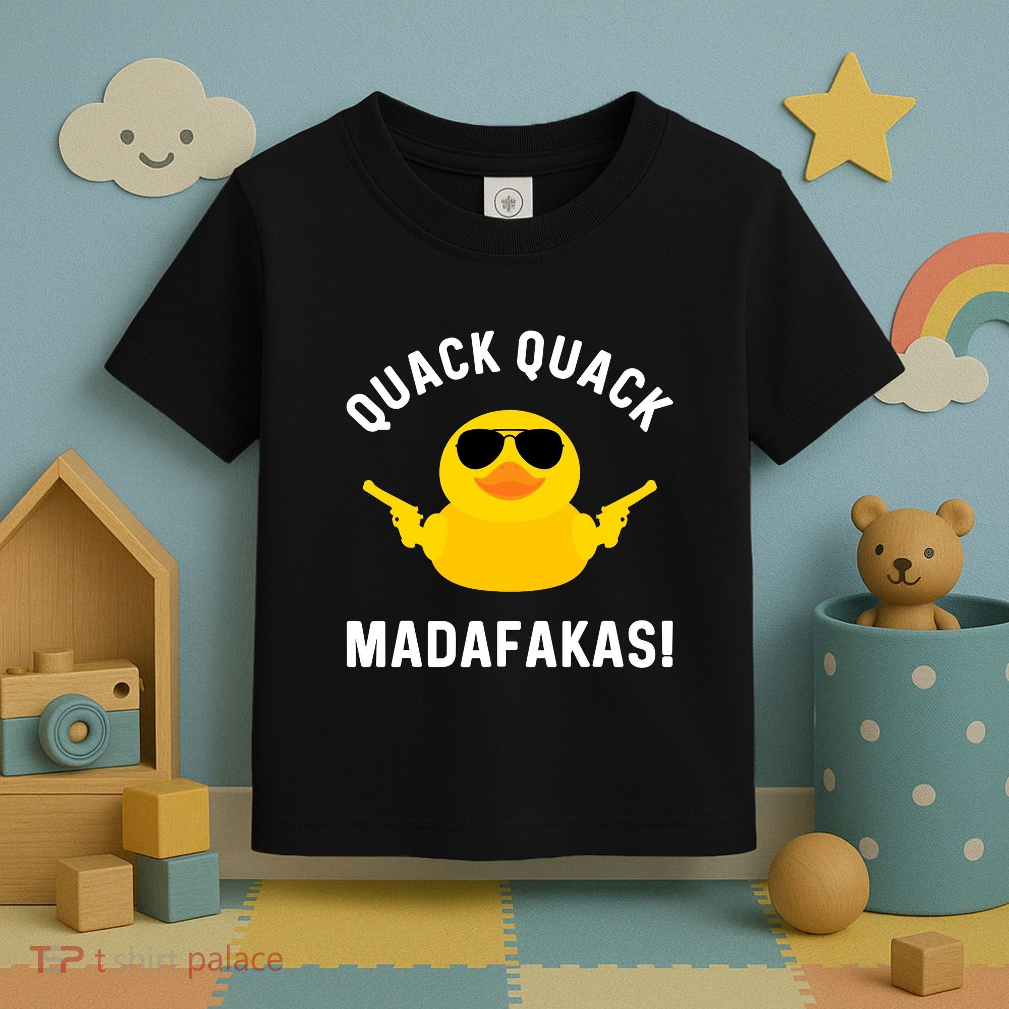 Funny Yellow Crazy Rubber Duck Madafakas Quack Quack Toddler T-Shirt