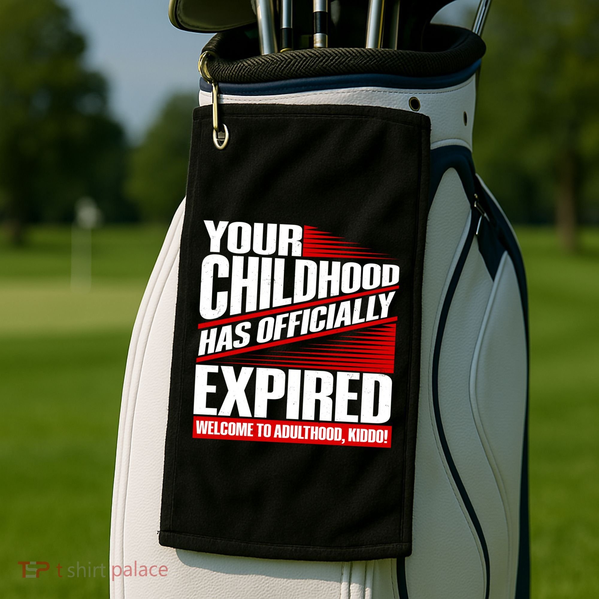 Funny Your Childhood Has Officially Expired Happy Birthday Golf Towel