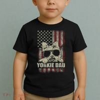 Funny Yorkie Dad American Flag Dog Daddy Fathers Day Tee Toddler T-Shirt thumb 2