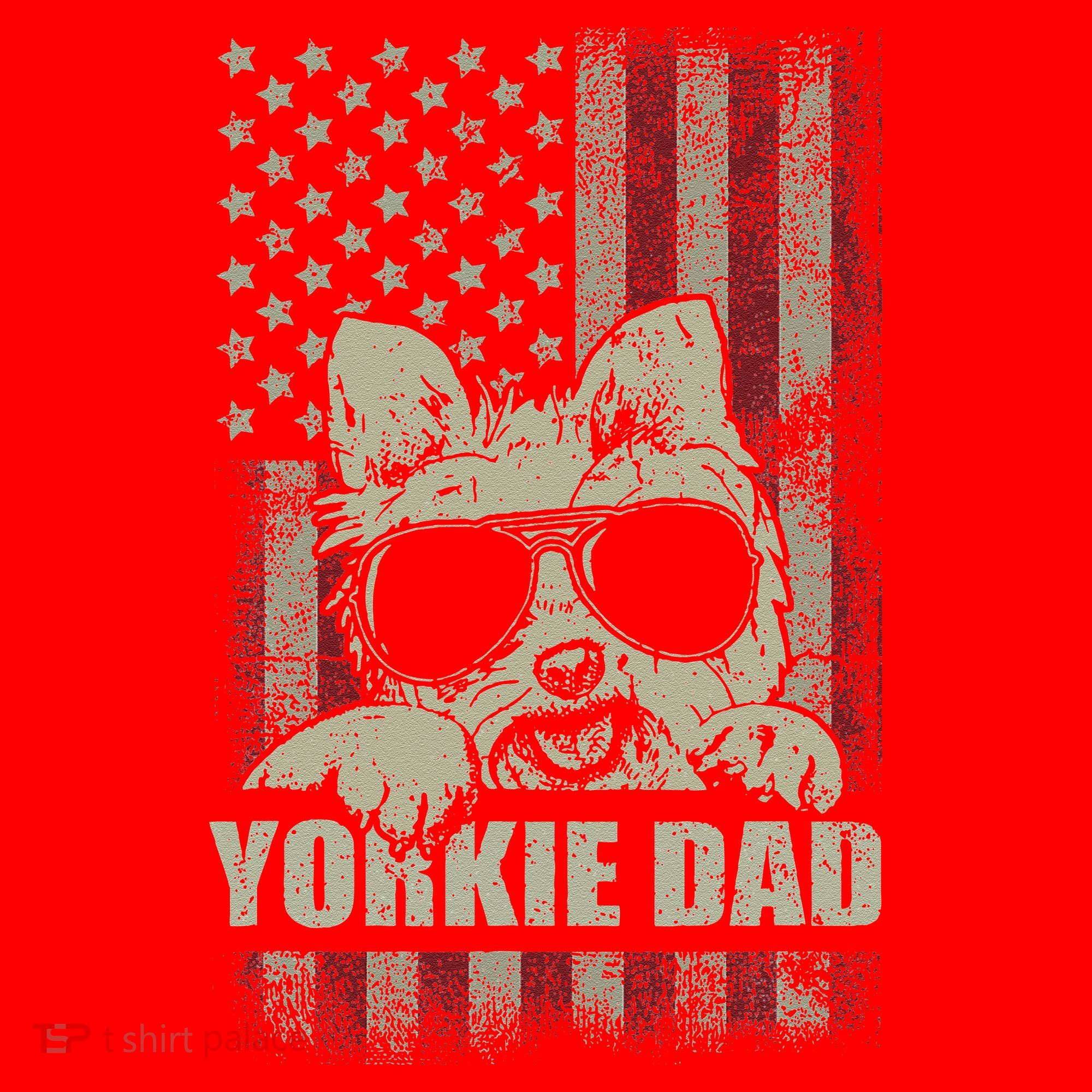 Funny Yorkie Dad American Flag Dog Daddy Fathers Day Tee Santa Hat