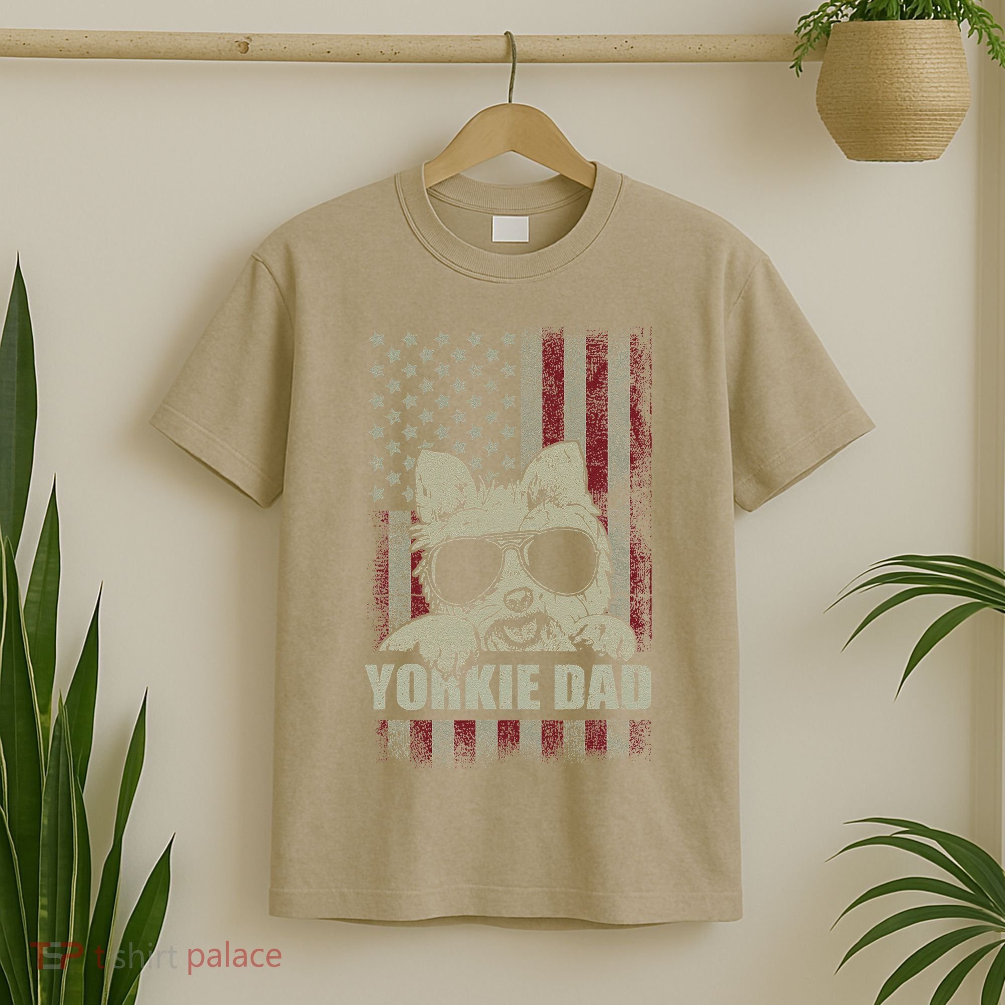 Funny Yorkie Dad American Flag Dog Daddy Fathers Day Tee T-Shirt