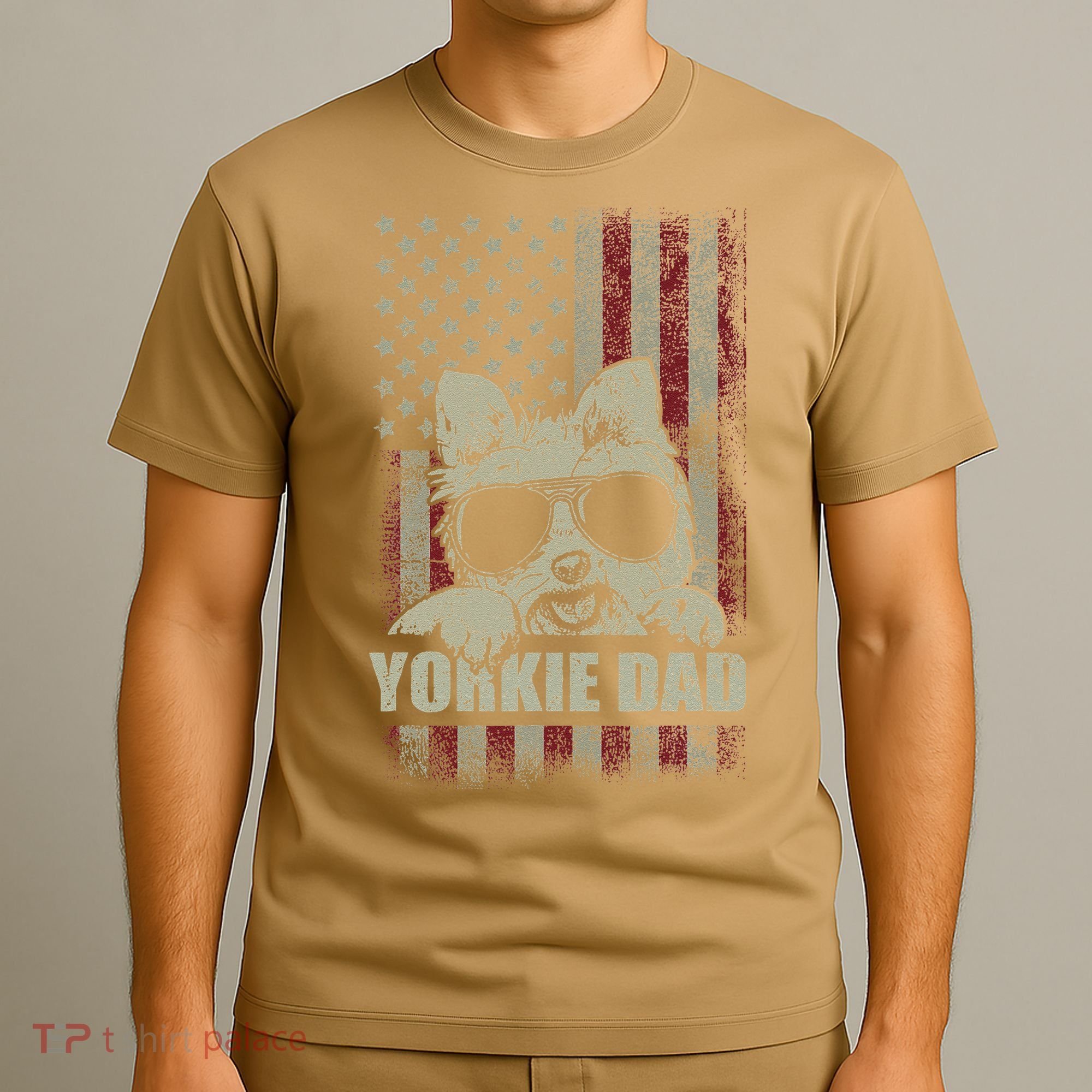 Funny Yorkie Dad American Flag Dog Daddy Fathers Day Tee T-Shirt