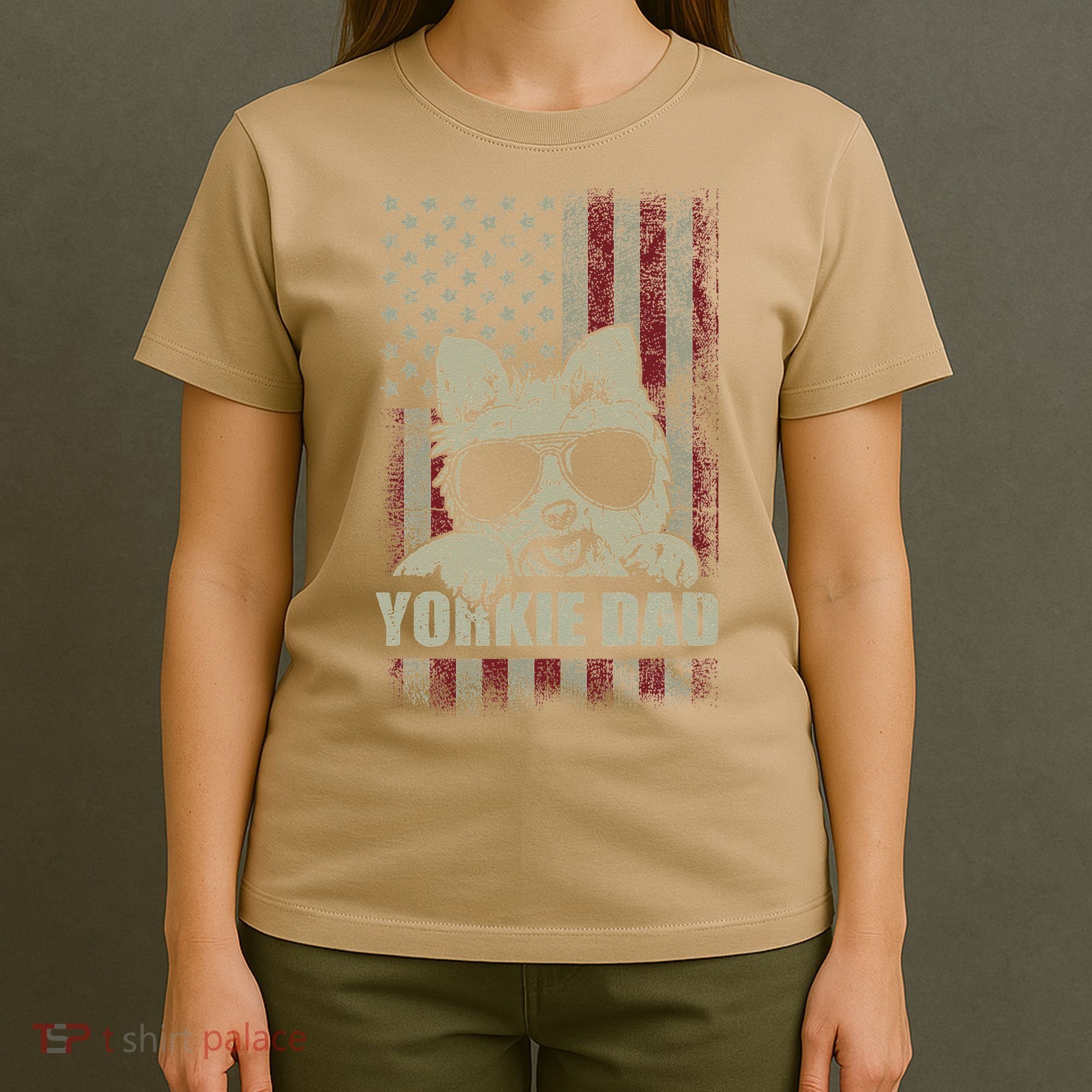 Funny Yorkie Dad American Flag Dog Daddy Fathers Day Tee T-Shirt