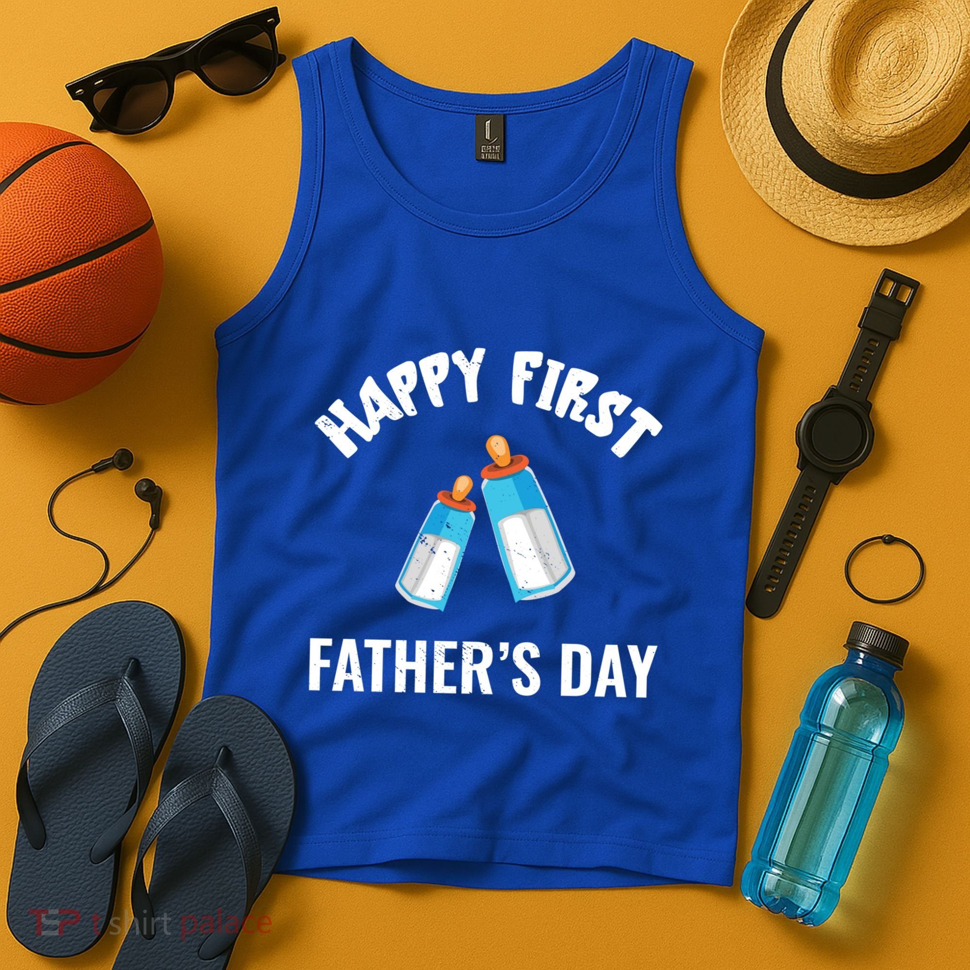 First Year Fathers Day Funny Bottles Milk Best Daddy Cool Gift Tank Top