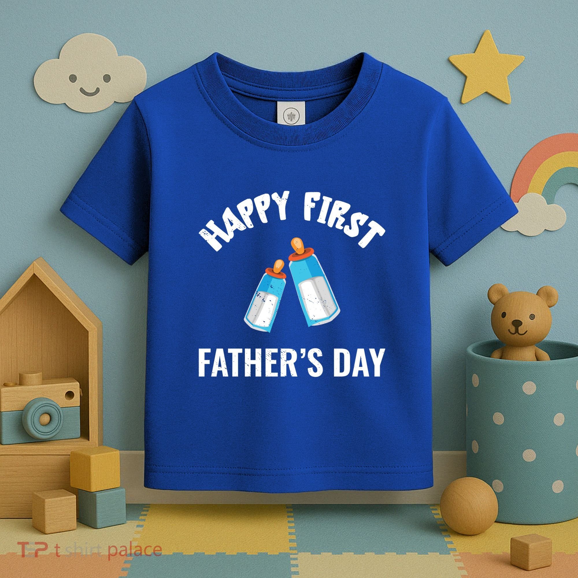 First Year Fathers Day Funny Bottles Milk Best Daddy Cool Gift Toddler T-Shirt