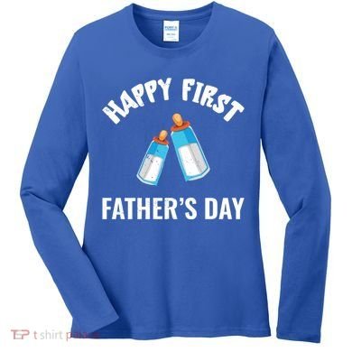 First Year Fathers Day Funny Bottles Milk Best Daddy Cool Gift Women's Long Sleeve Shirt