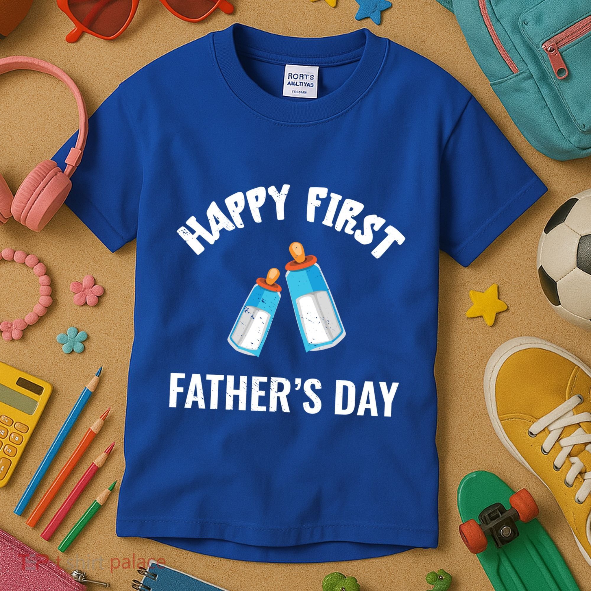 First Year Fathers Day Funny Bottles Milk Best Daddy Cool Gift Kids T-Shirt
