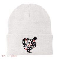 Farmer Yep I Talk To Chickens Funny Chicken Lover Beanie thumb 0