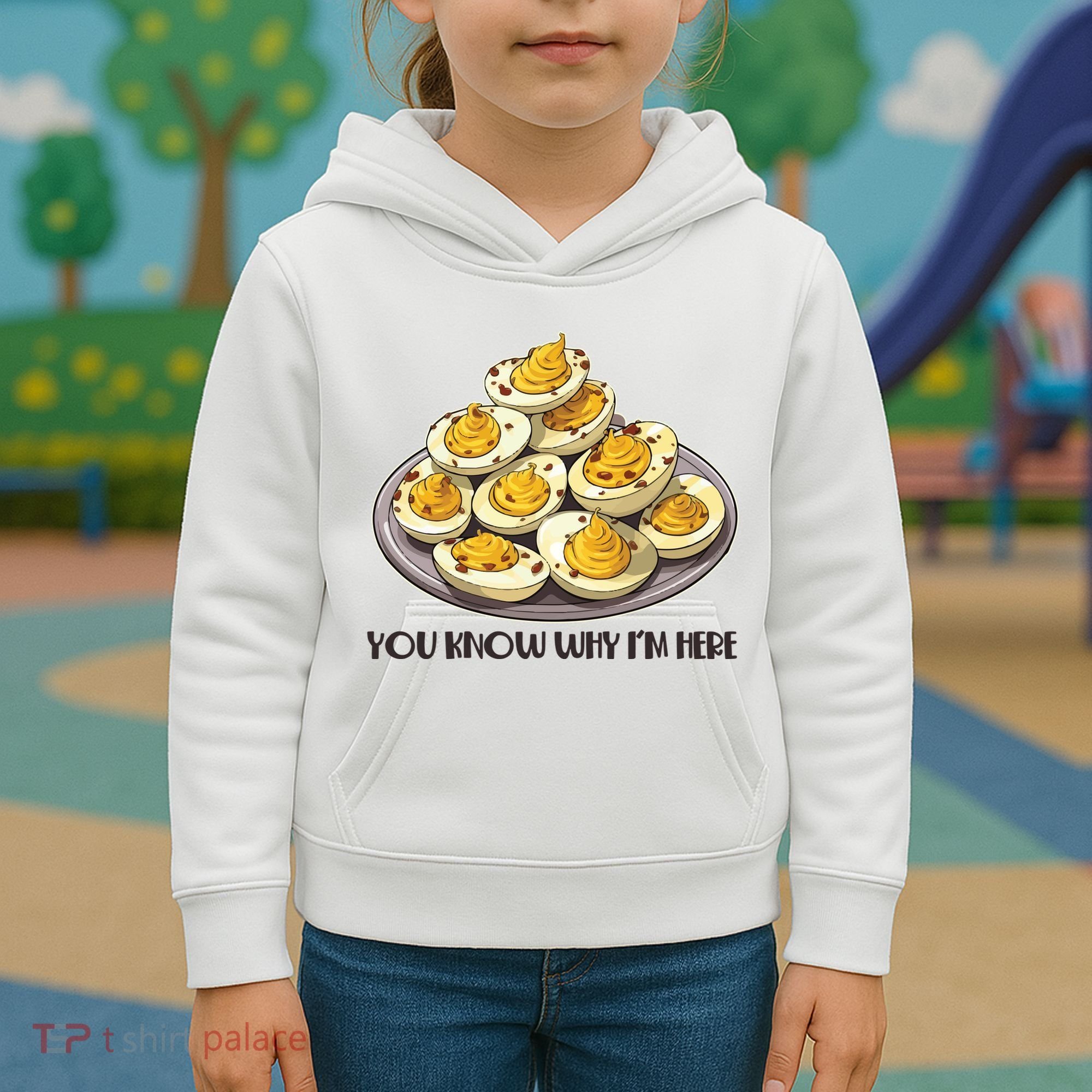 Funny You Know Why Im Here Deviled Eggs Thanksgiving Chirstmas Dinner Kids Hoodie